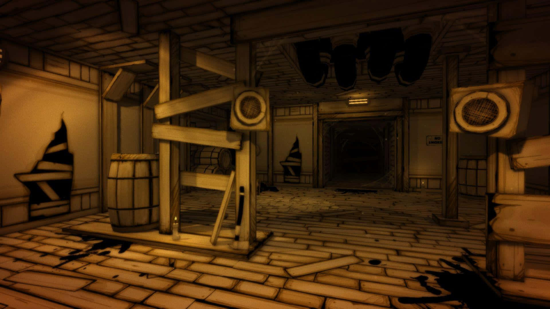 Bendy and the Ink Machine, wooden room, broken furniture, Full HD Desktop Wallpaper