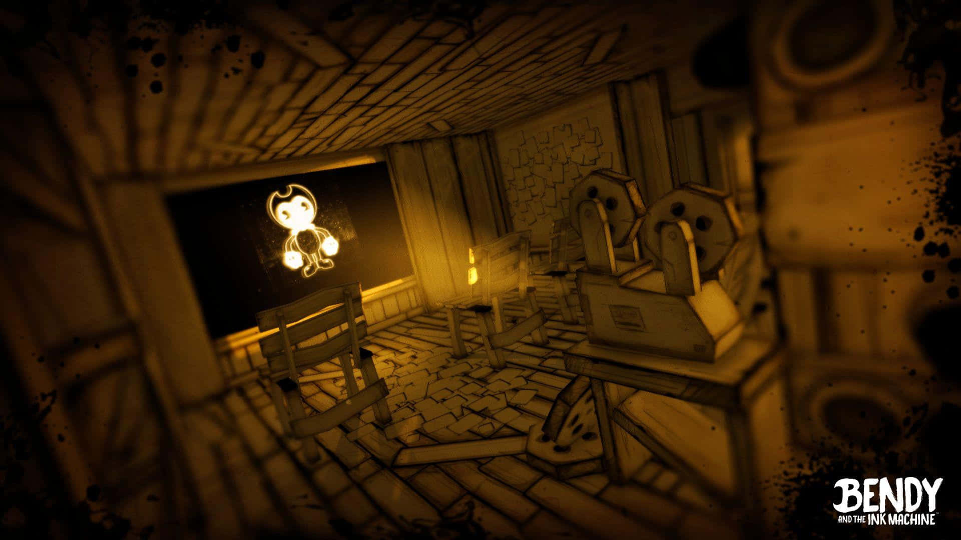 Bendy and the Ink Machine, cartoonish figure, glowing yellow glow, Full HD Desktop Wallpaper