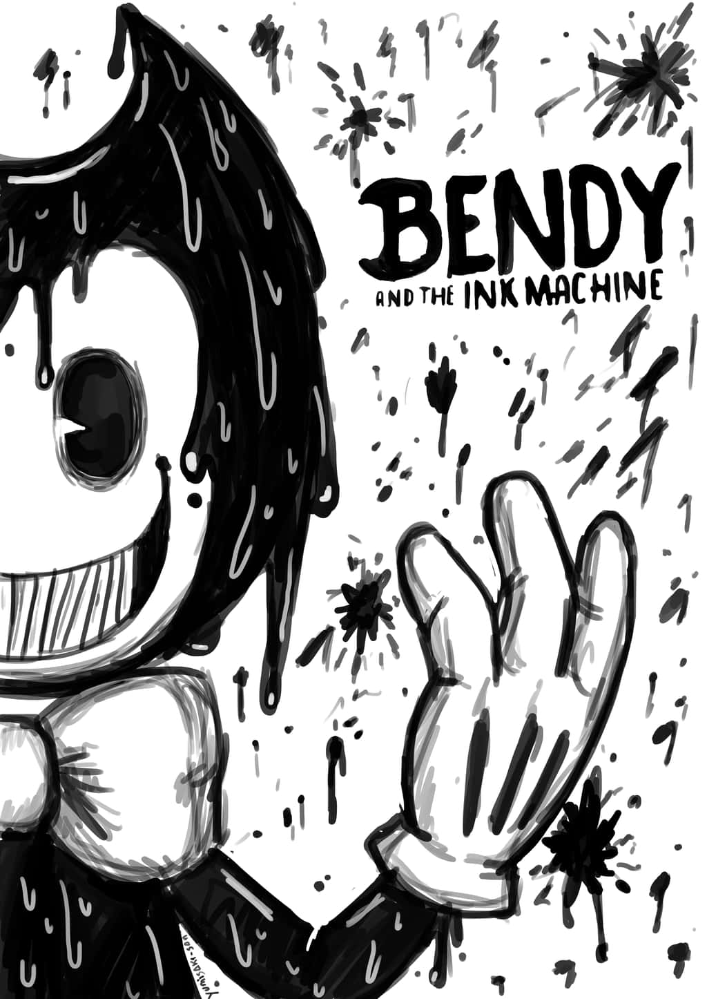 Bendy and the Ink Machine, ink-dripping hair, wide grin, HD Phone Wallpaper