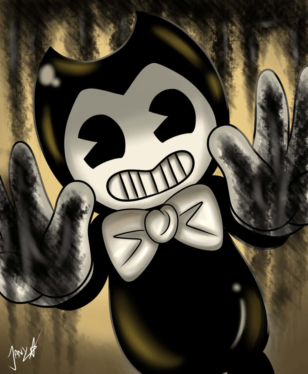 Bendy and the Ink Machine, black and white character, bowtie, SD Phone Wallpaper