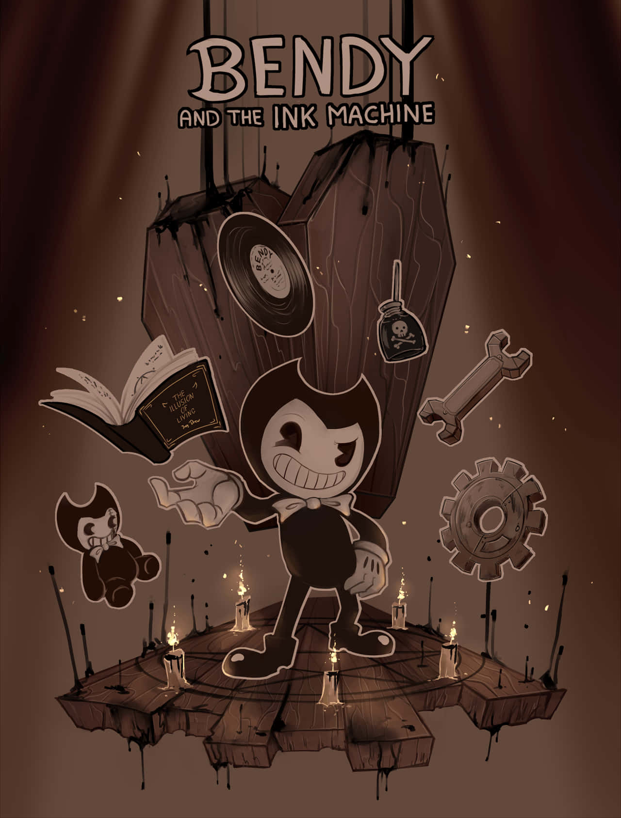 Bendy and the ink machine, Bendy, wooden platform, HD Phone Wallpaper