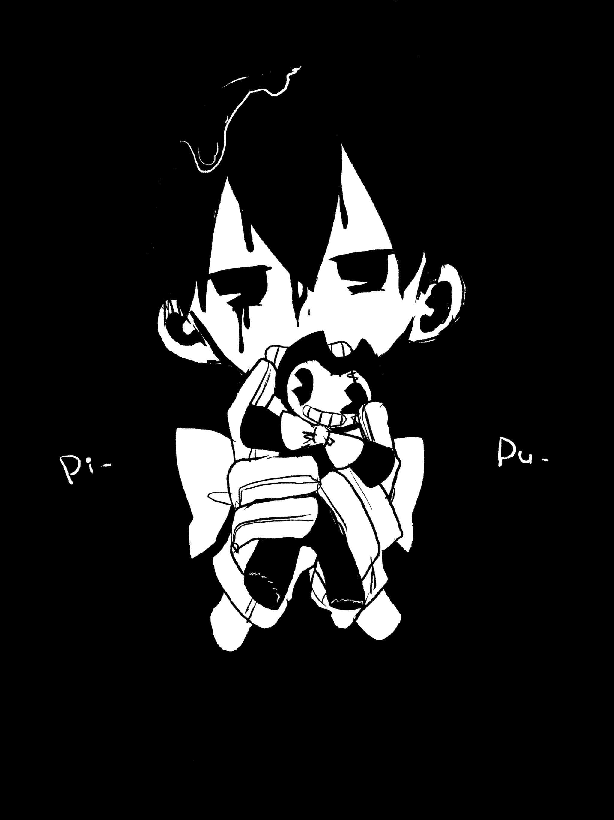 Bendy, chibi-style character, smaller smiling figure, 2K Phone Wallpaper