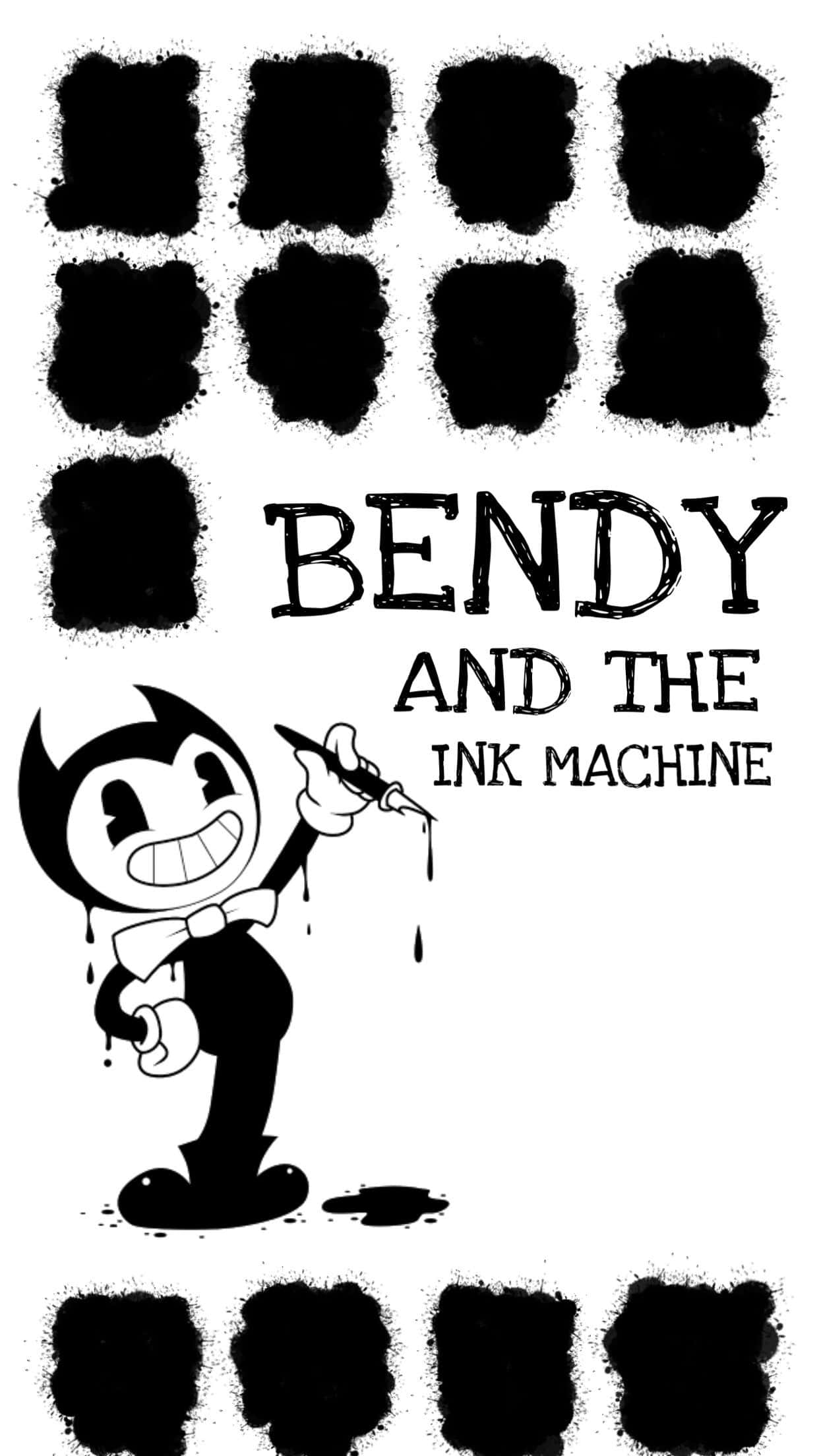 Bendy, black and white cartoon character, ink drips, Full HD Phone Wallpaper