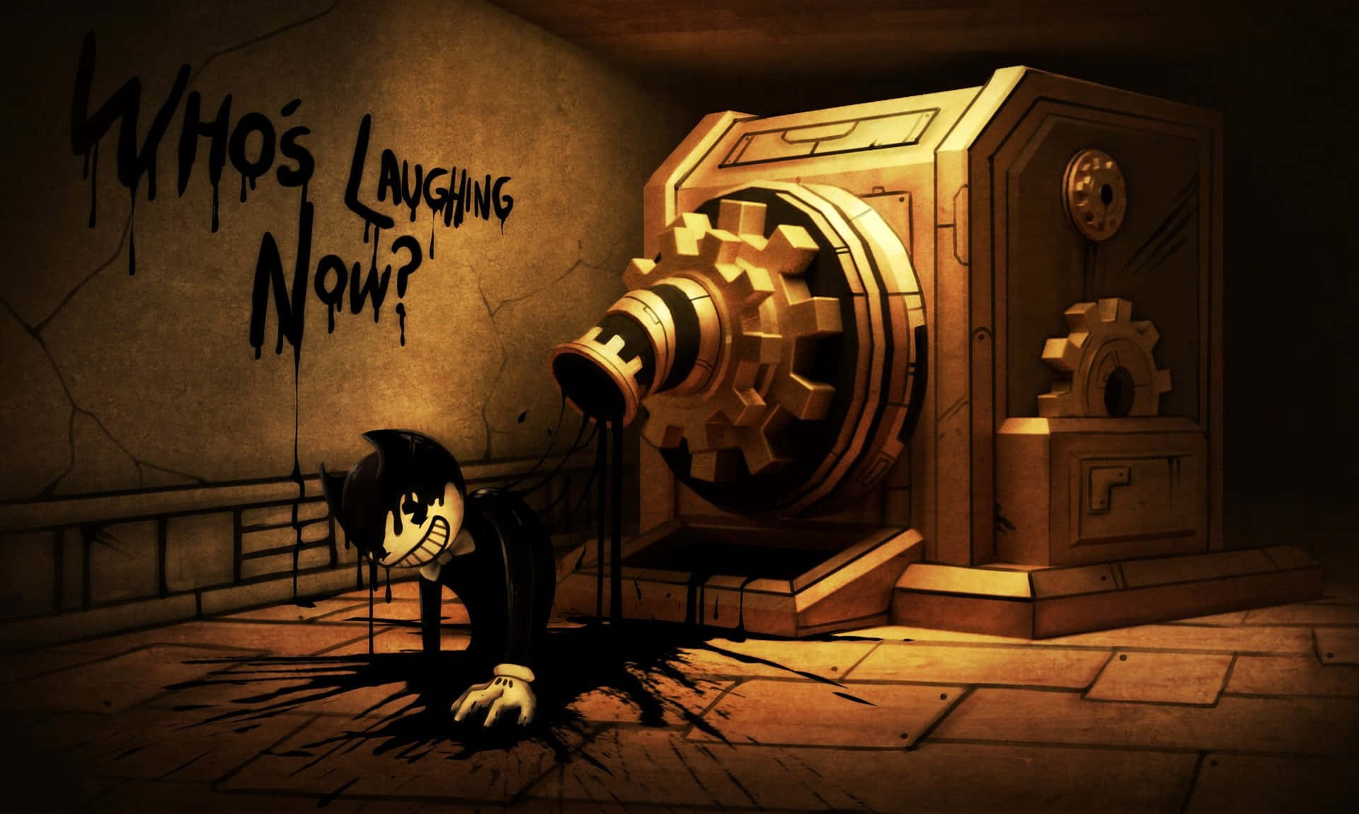 Bendy, black cat, mechanical vault, Full HD Desktop Wallpaper