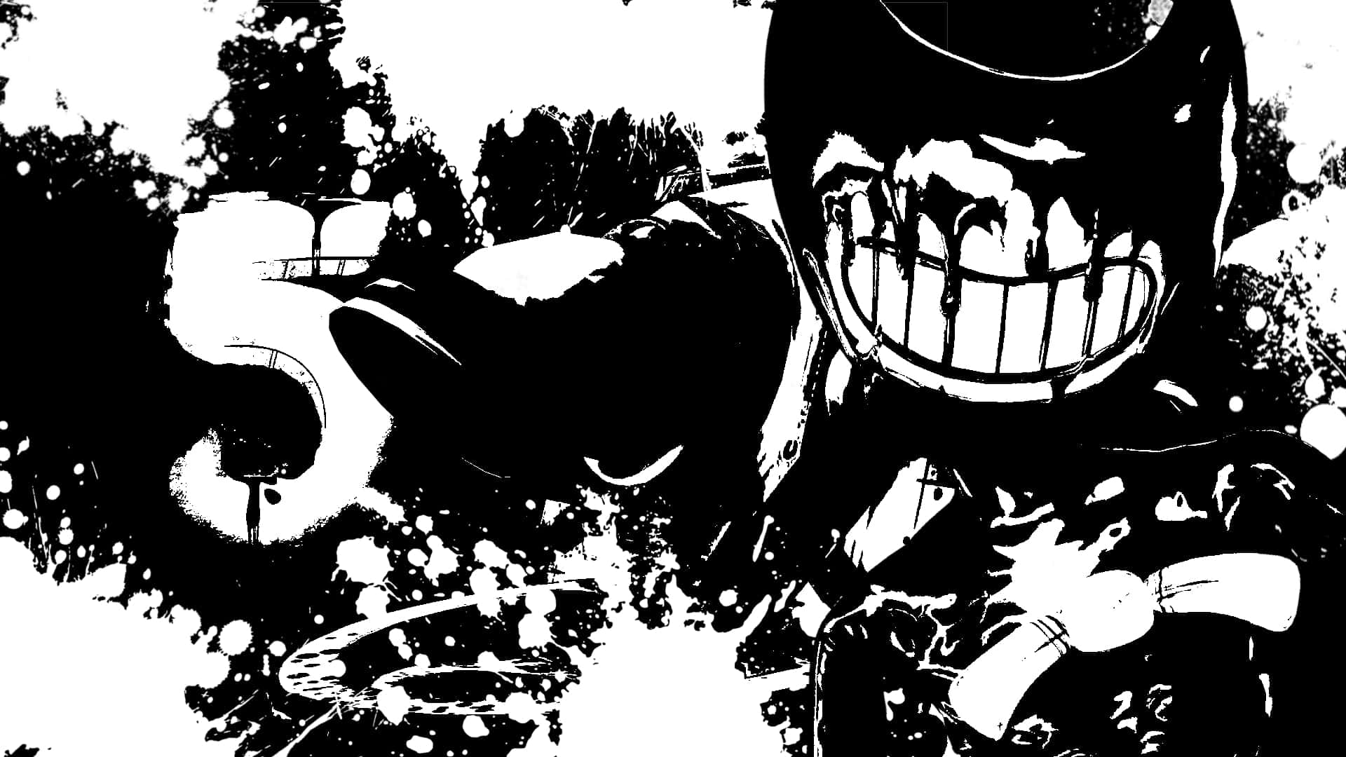 Bendy, stylized number five, high-contrast black and white, Full HD Desktop Wallpaper
