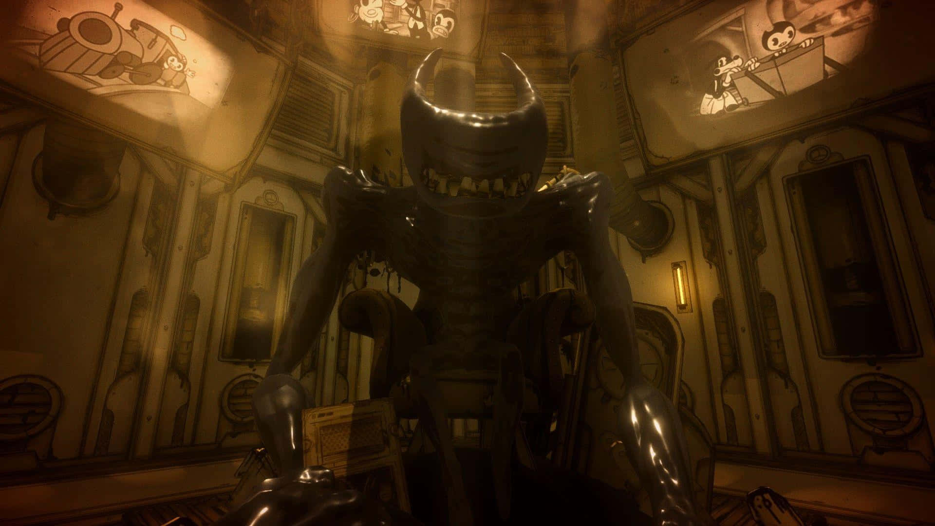 Bendy, iconic pose, gloomy atmosphere, Full HD Desktop Wallpaper