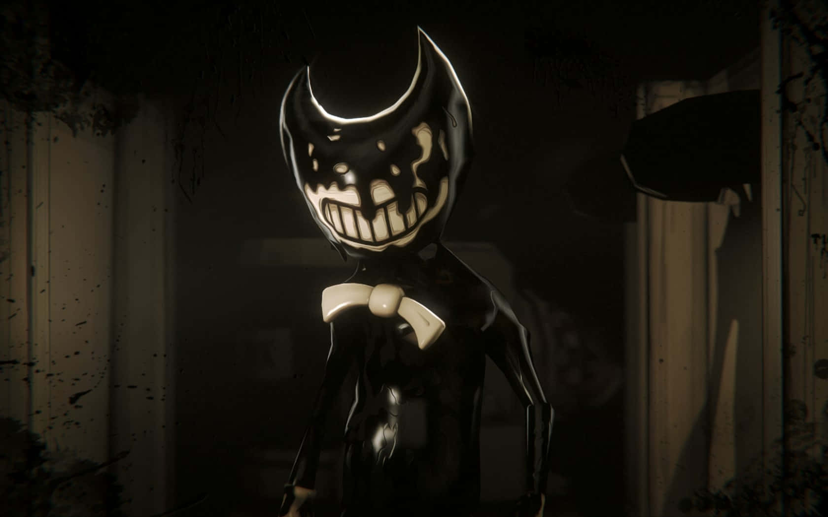 Bendy, black animatronic, glowing white grin, HD Desktop Wallpaper