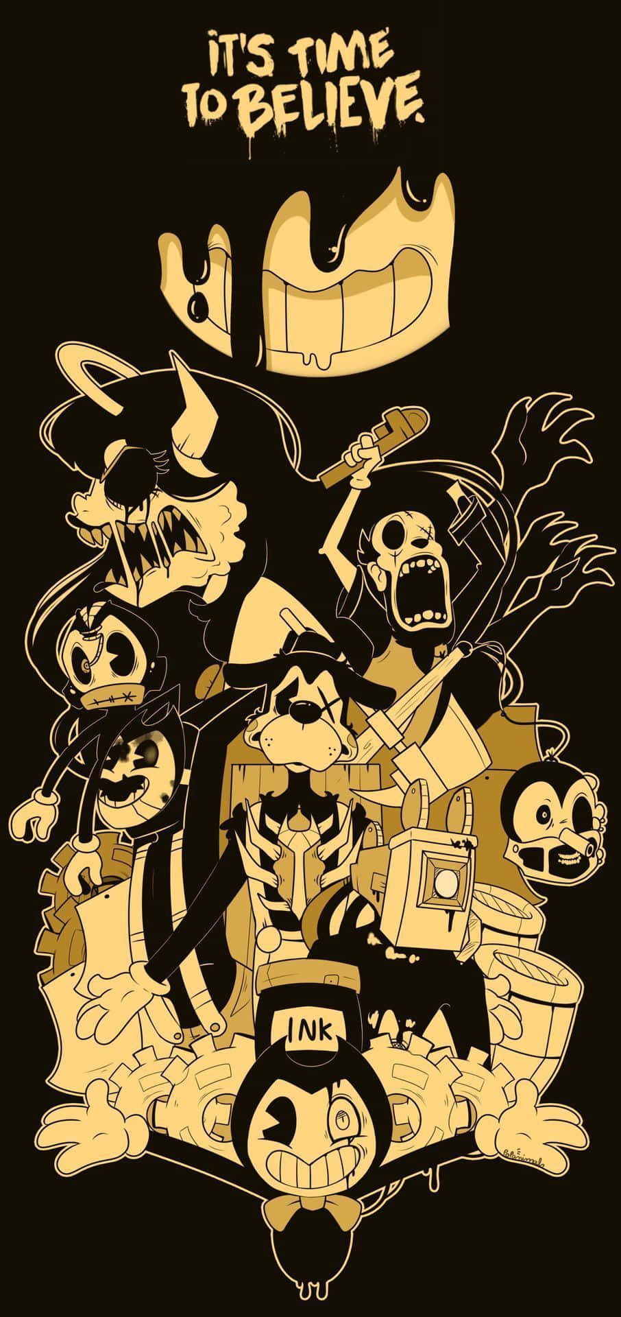 Bendy, yellow and black, animated characters, Full HD Phone Wallpaper