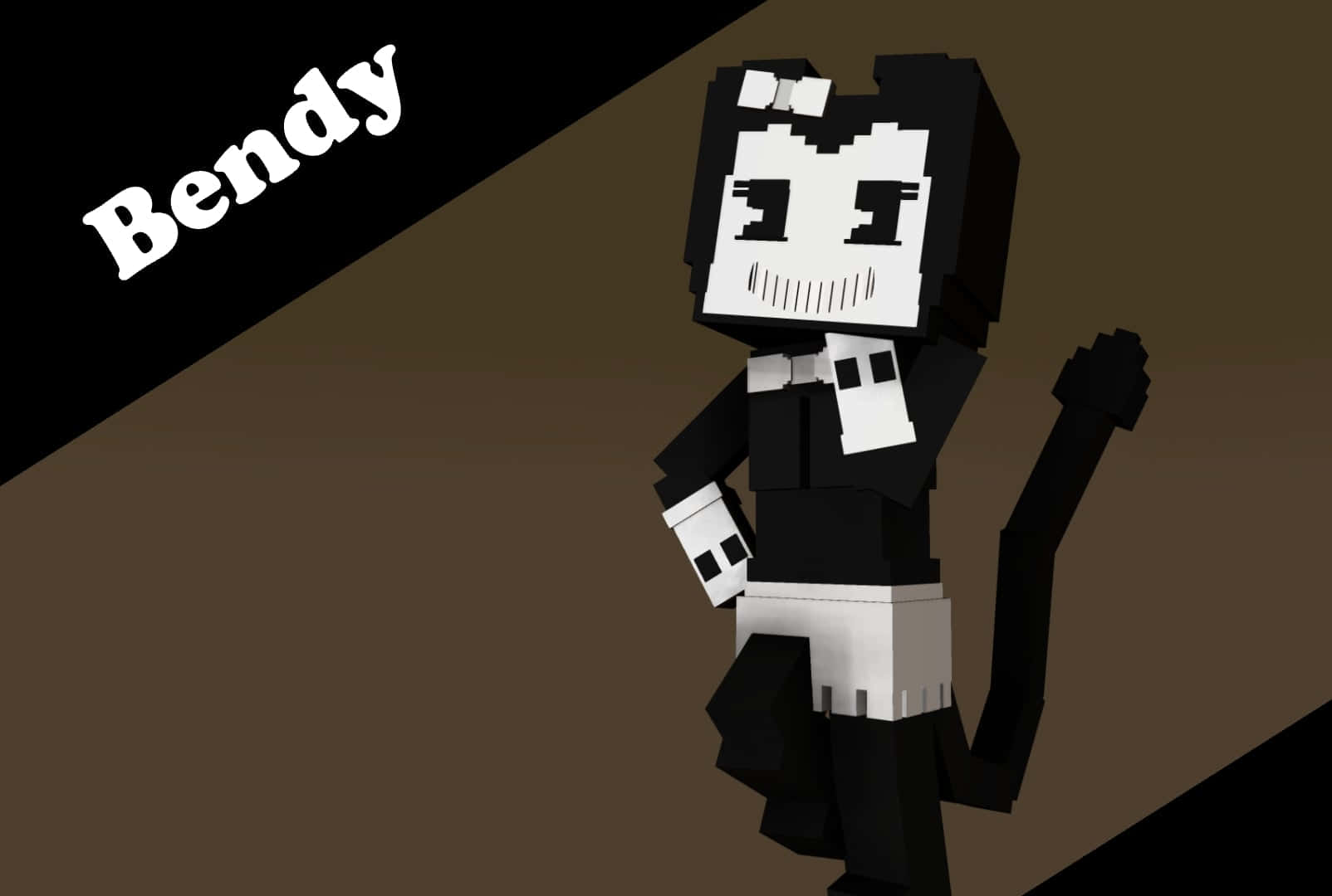 Bendy, pixelated black and white, split brown and black background, HD Desktop Wallpaper