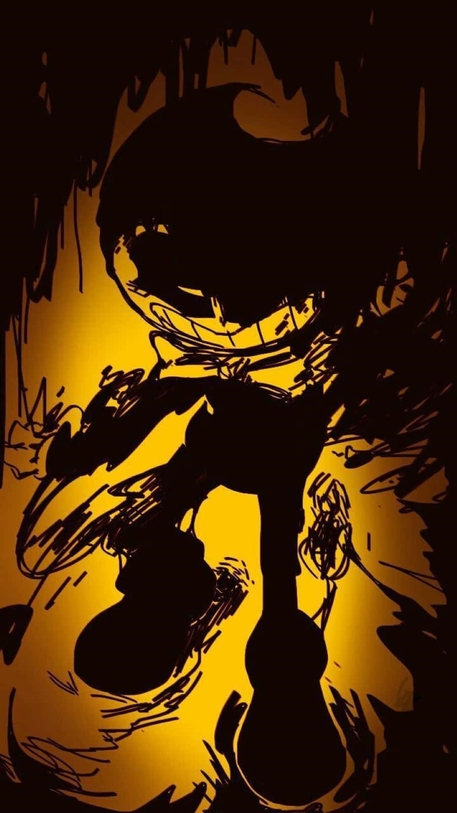 Bendy, glowing yellow background, dripping shadows, HD Phone Wallpaper