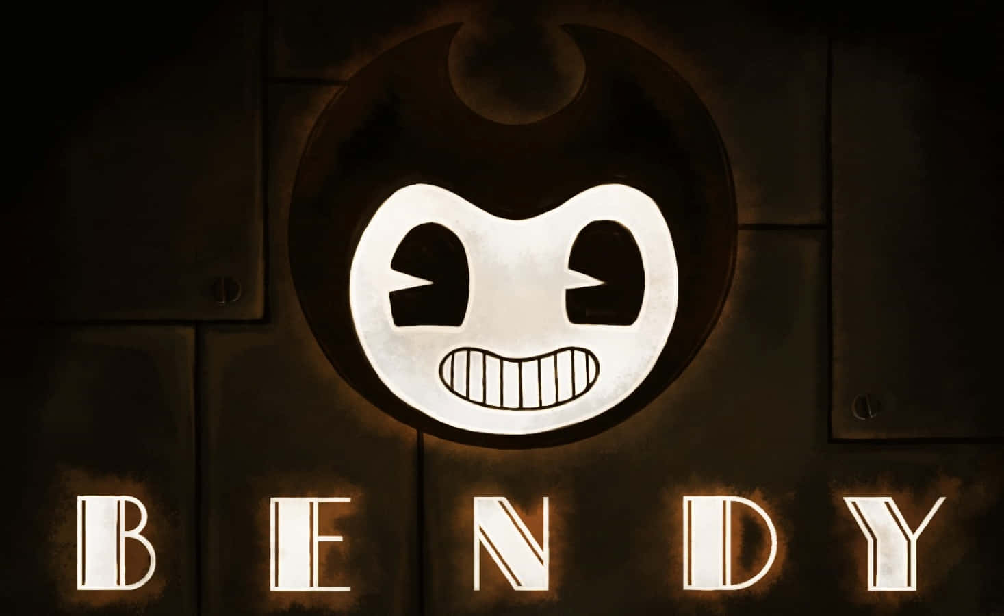 Bendy, glowing cartoonish face, wide grin, HD Desktop Wallpaper