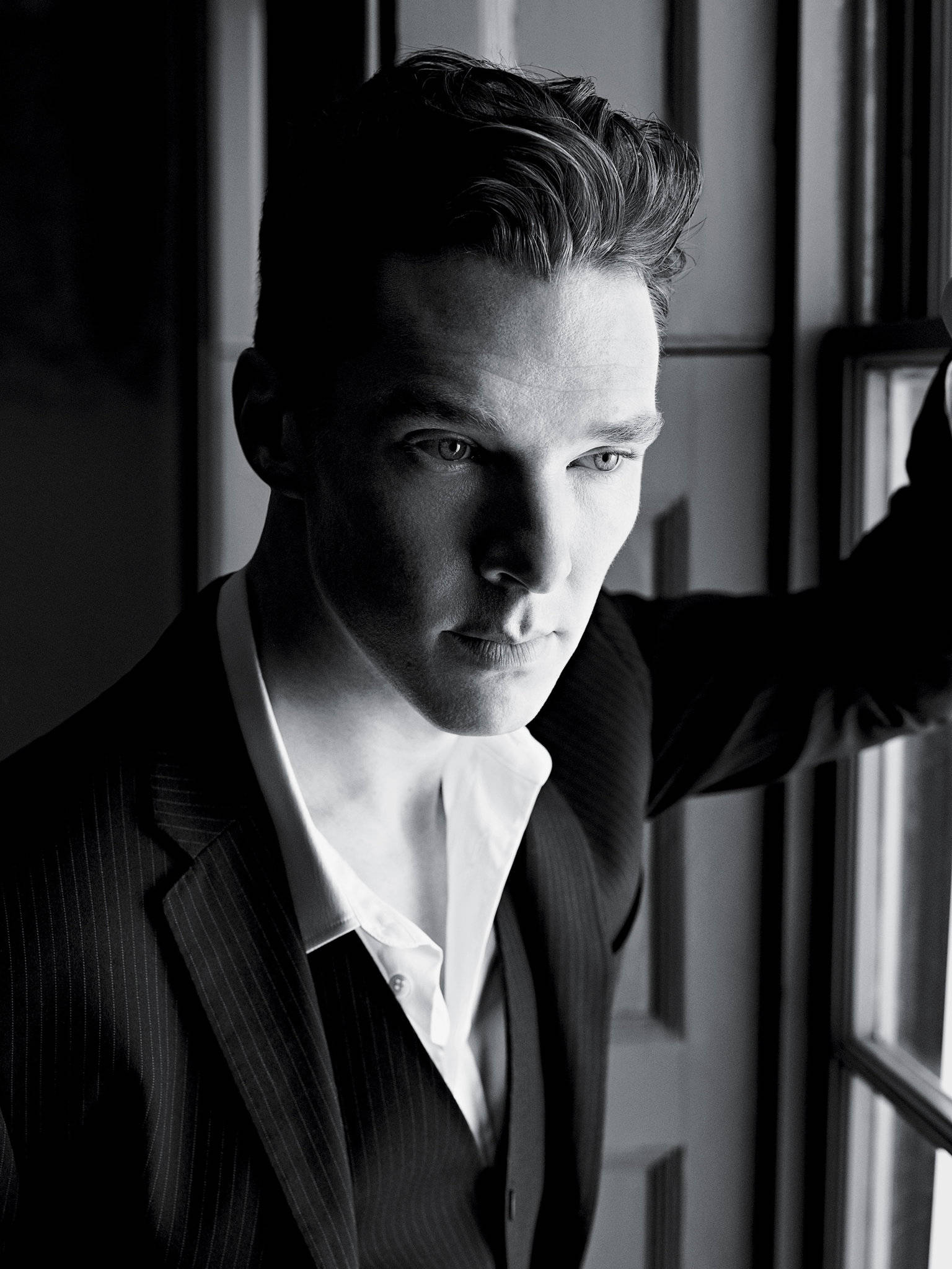 Benedict Cumberbatch, black and white, portrait, Full HD Phone Wallpaper