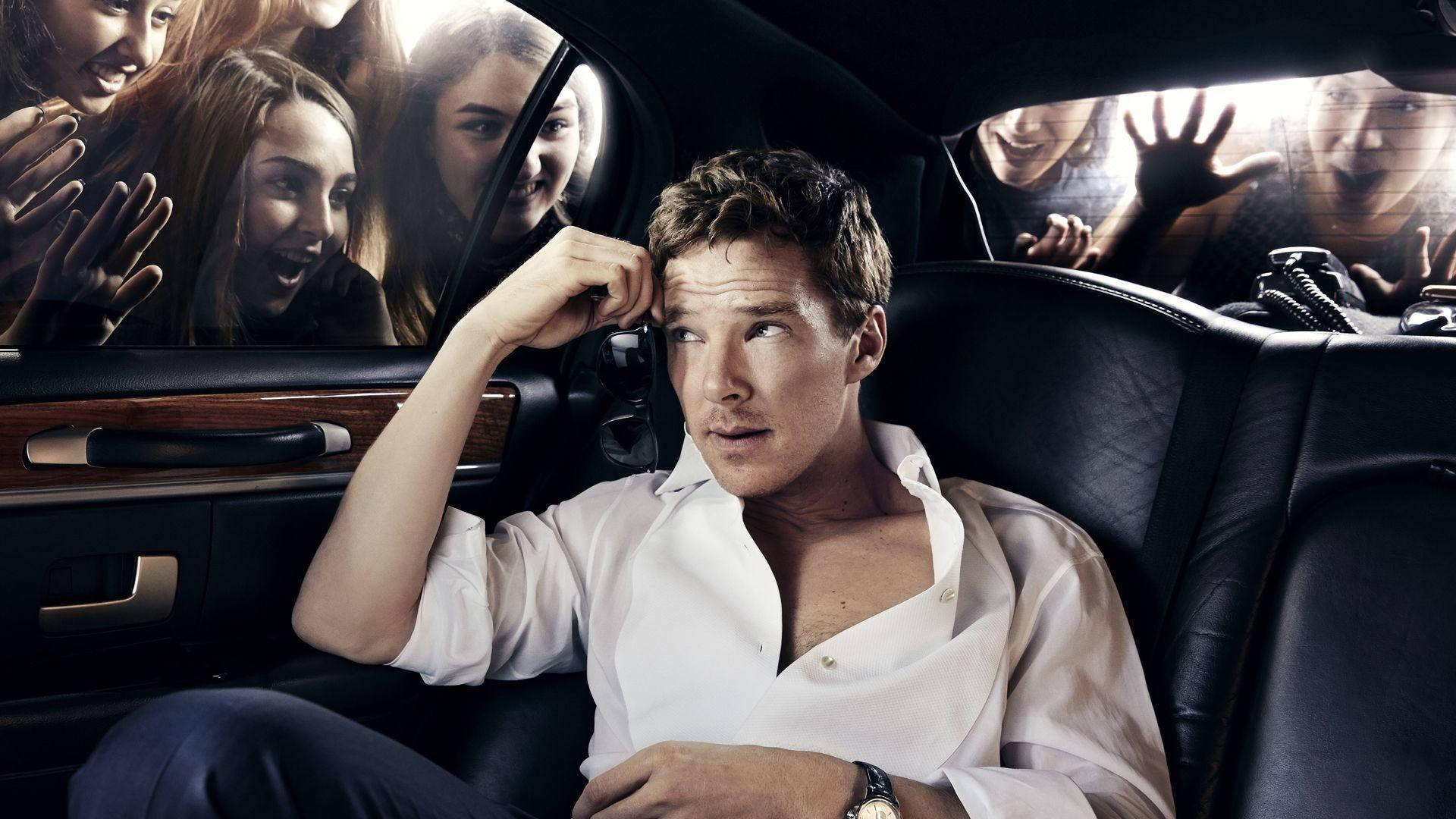 Benedict Cumberbatch, white shirt, car backseat, Full HD Desktop Wallpaper
