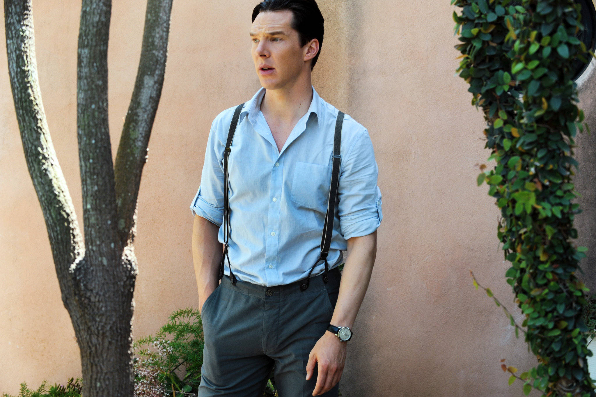 Benedict Cumberbatch, light blue shirt, suspenders, Full HD Desktop Wallpaper