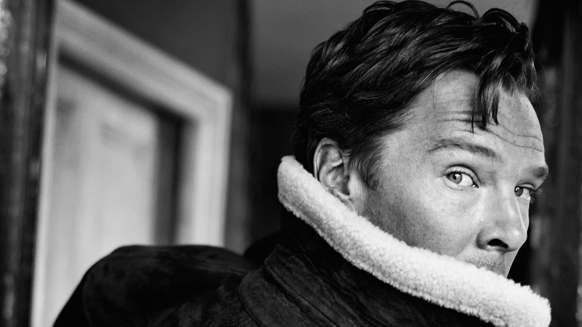 Benedict Cumberbatch, fleece-lined coat, black and white, Full HD Desktop Wallpaper