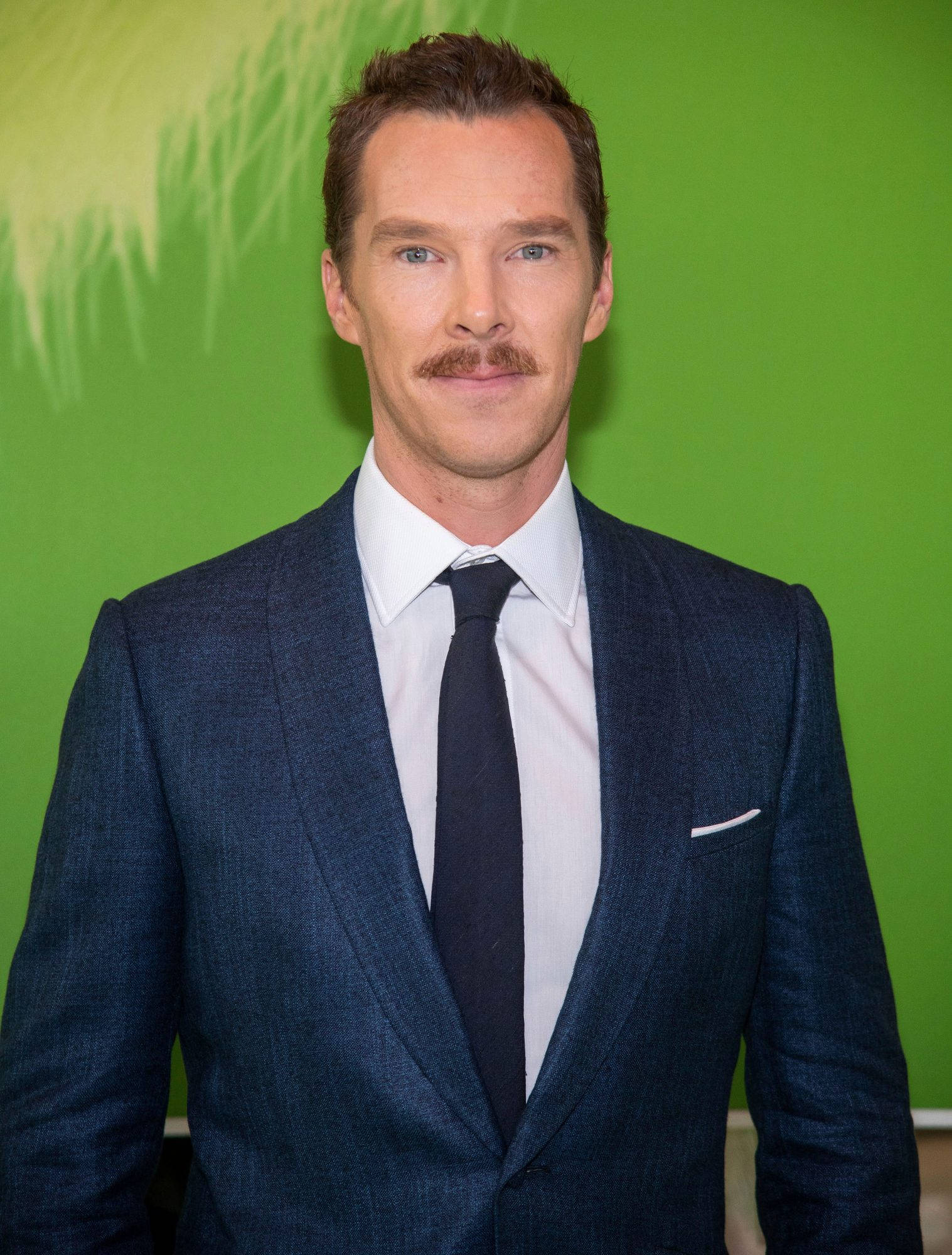 Benedict Cumberbatch, mustache, dark blue suit, Full HD Phone Wallpaper