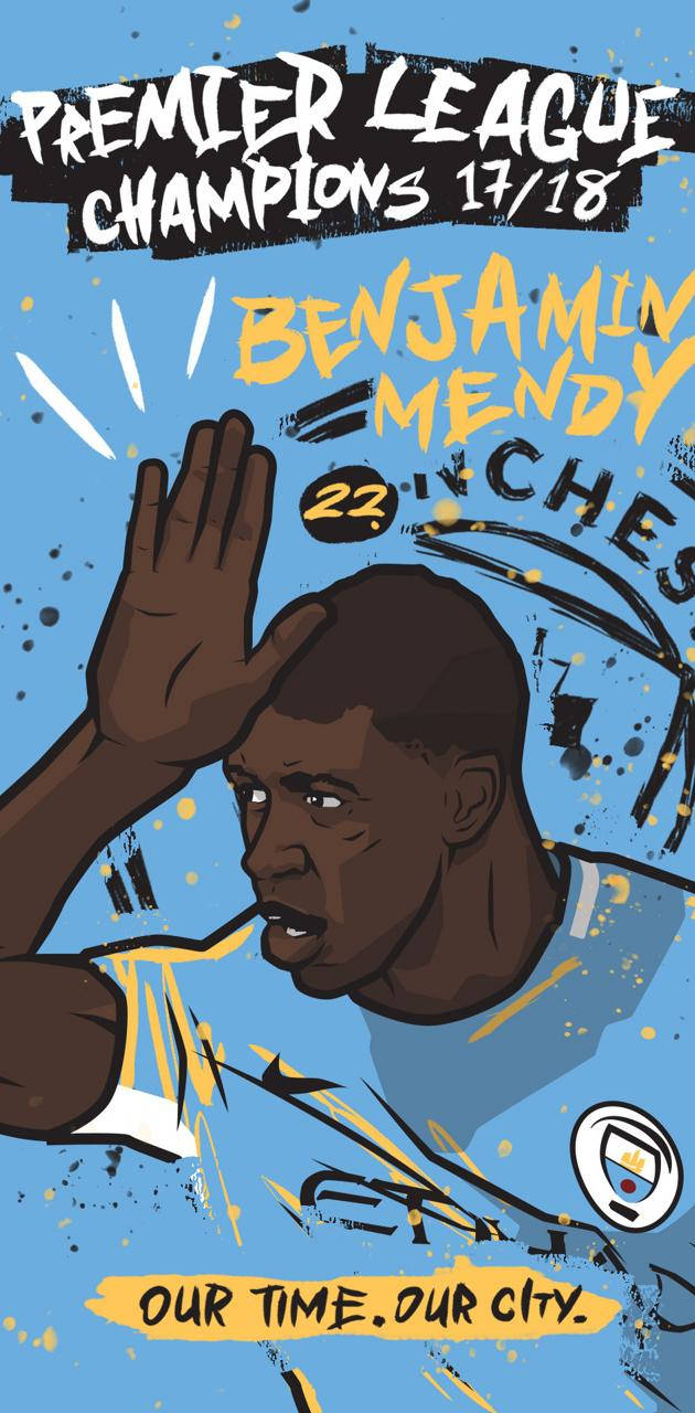 Benjamin Mendy, blue jersey, splattered blue background, HD Phone Wallpaper