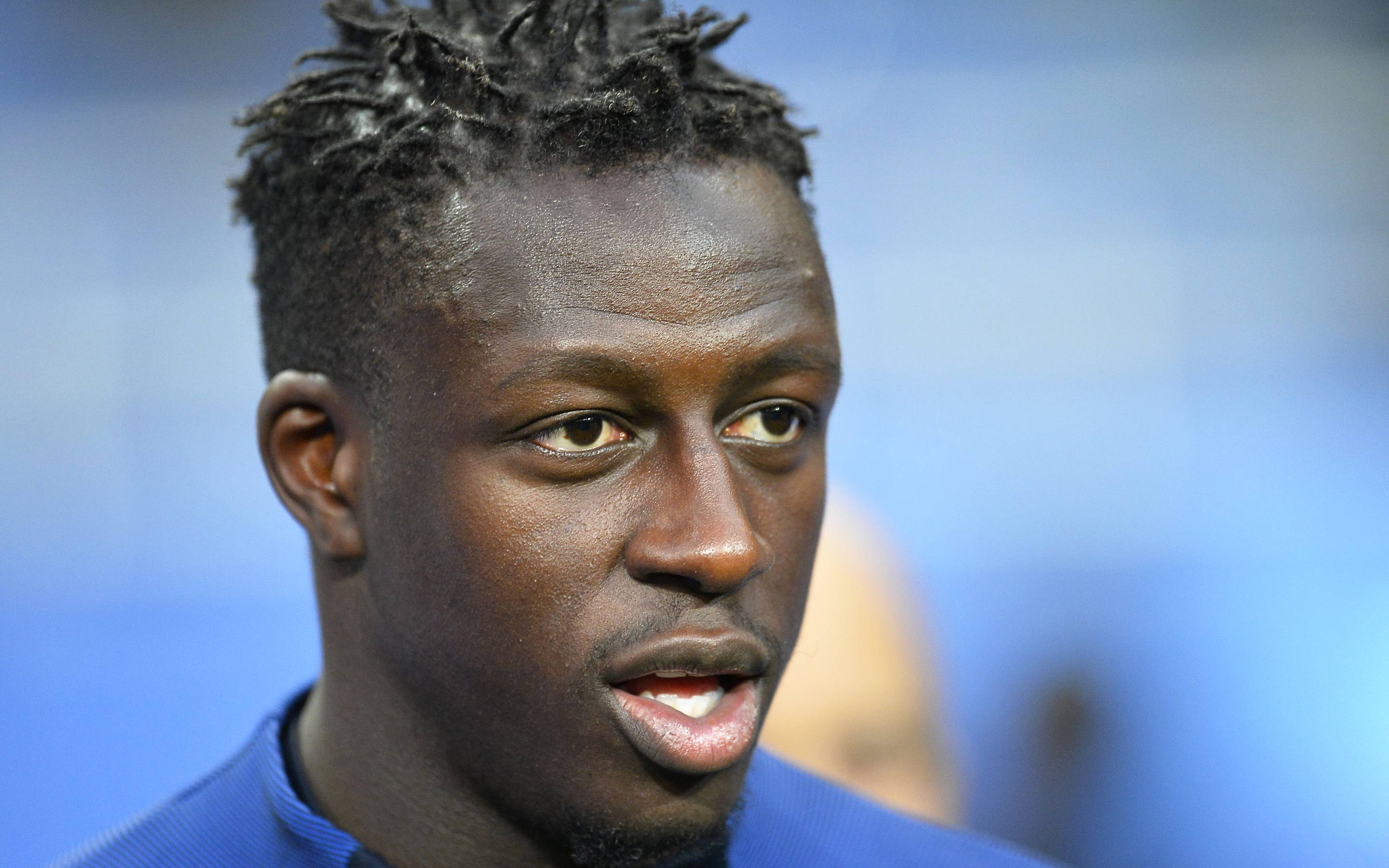 Benjamin Mendy, blue shirt, textured hair, 2K Desktop Wallpaper