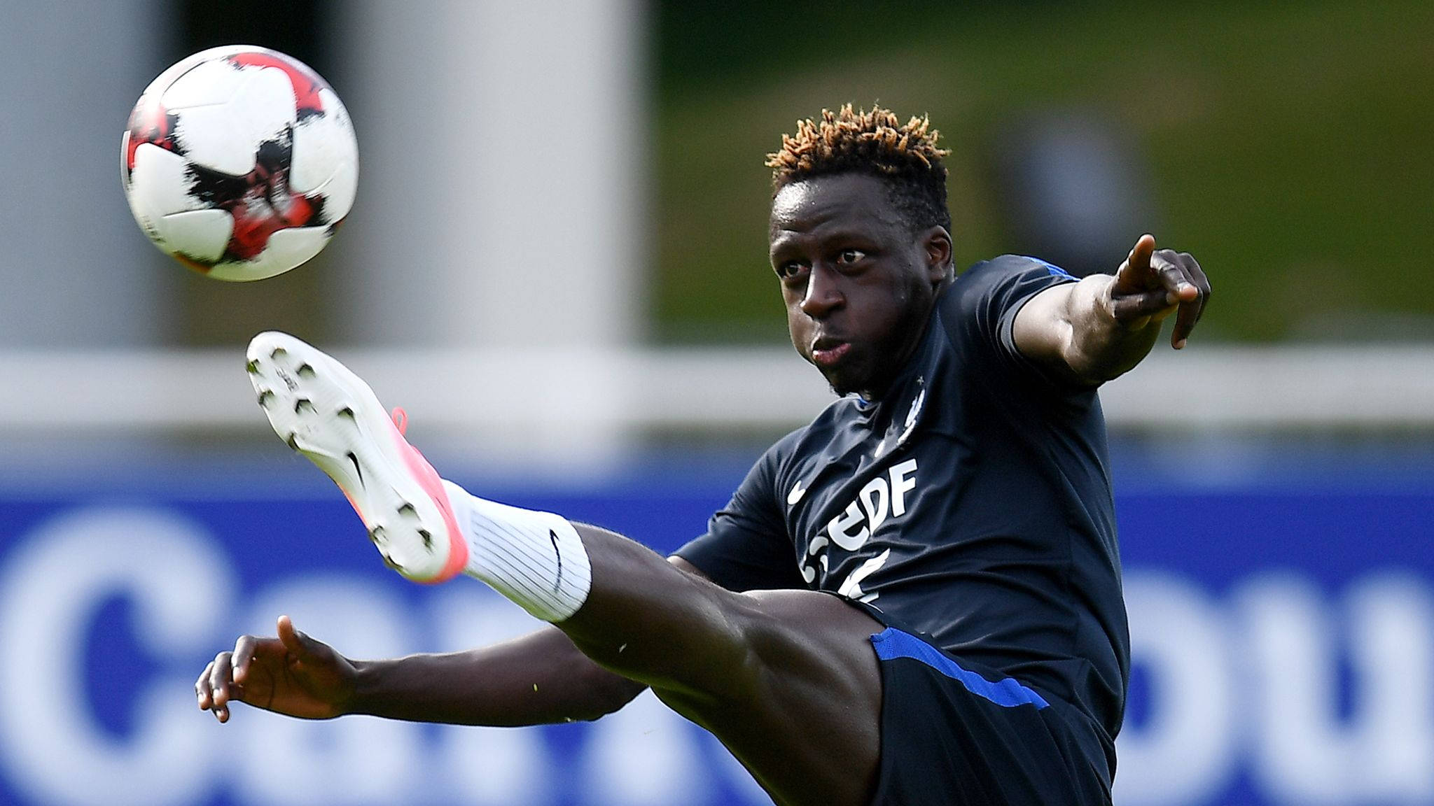 Benjamin Mendy, soccer player, mid-air kicks, Full HD Desktop Wallpaper