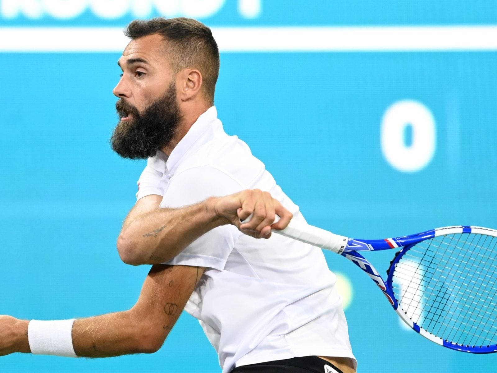 Benoit Paire, white shirt, blue racket, HD Desktop Wallpaper
