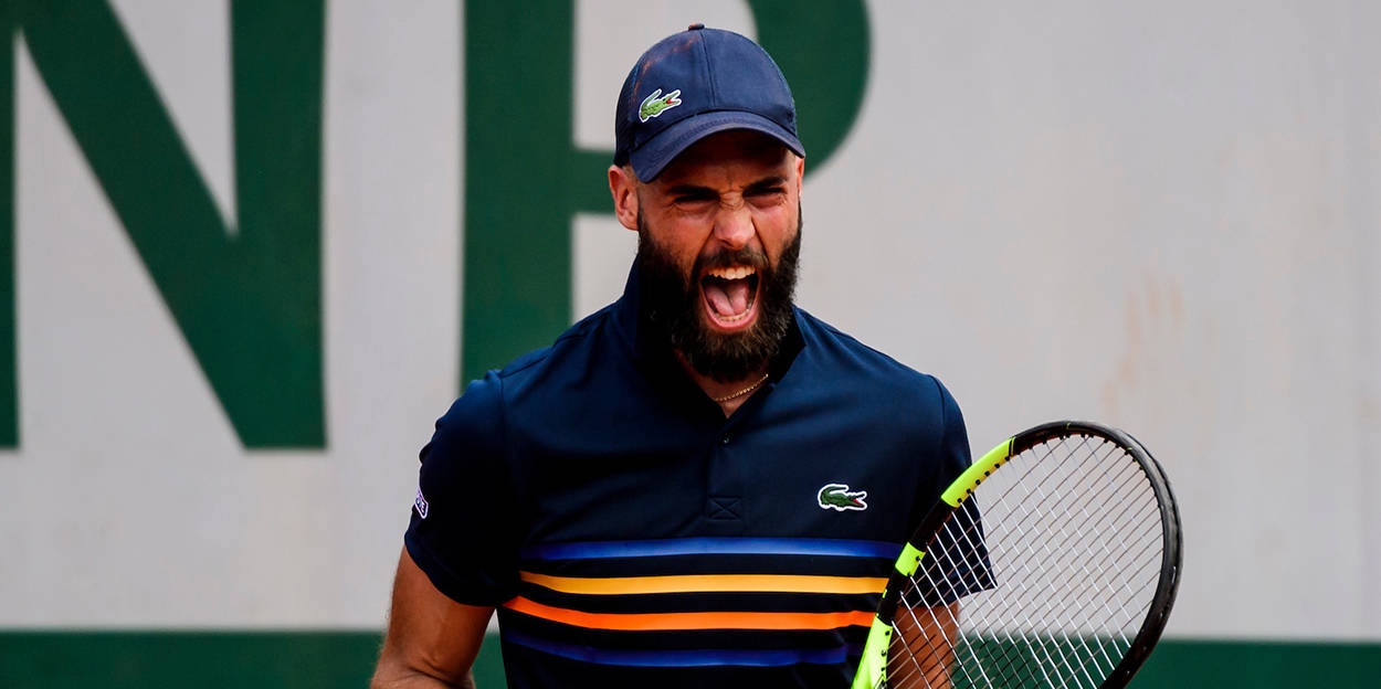 Benoit Paire, blue cap, striped shirt, SD Desktop Wallpaper