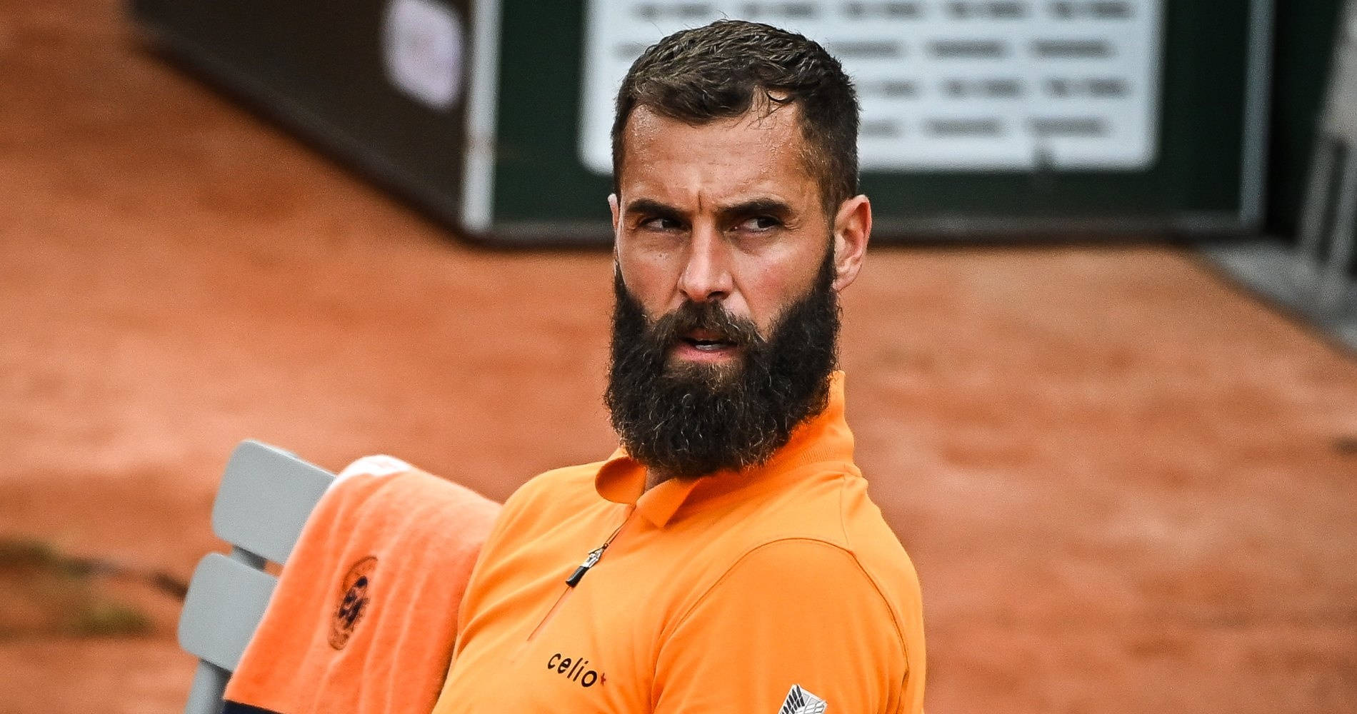 Benoit Paire, orange polo shirt, clay court, HD Desktop Wallpaper