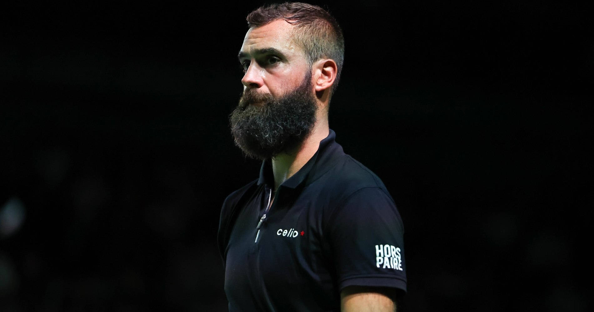 Benoit Paire, black polo shirt, dim light, HD Desktop Wallpaper