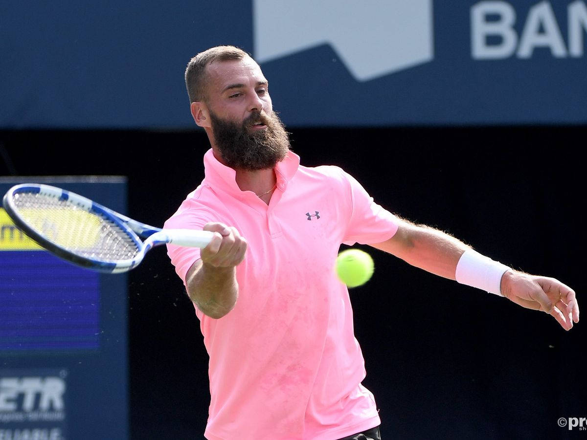 Benoit Paire, neon pink shirt, stadium lights, SD Desktop Wallpaper