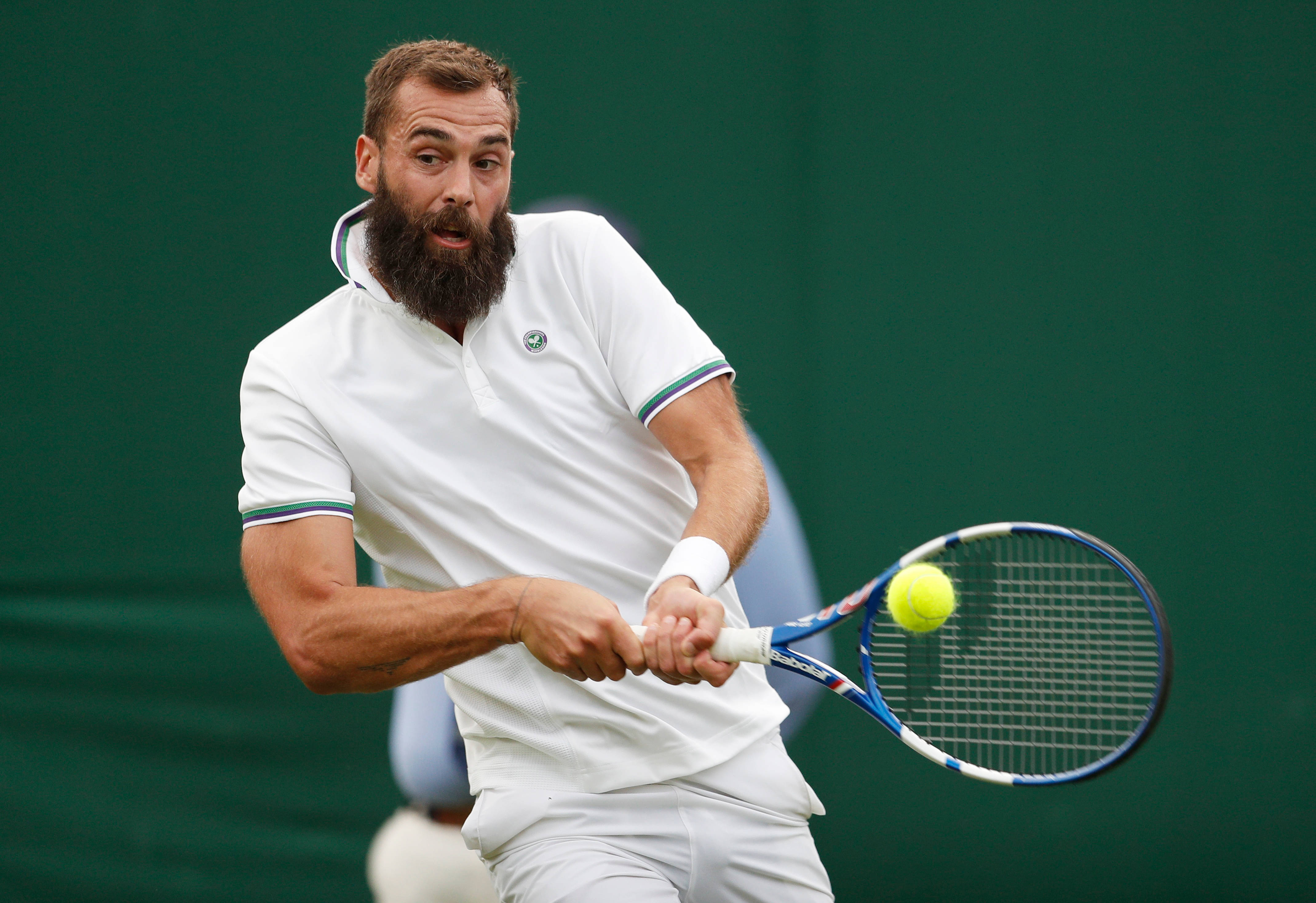 Benoit Paire, white attire, bright yellow ball, 4K Desktop Wallpaper