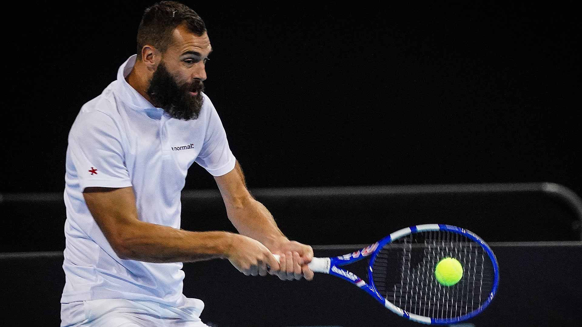 Benoit Paire, white gear, blue racket, Full HD Desktop Wallpaper