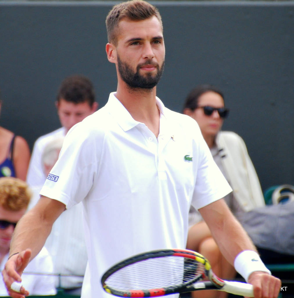 Benoit Paire, white polo shirt, grass court, SD Phone Wallpaper