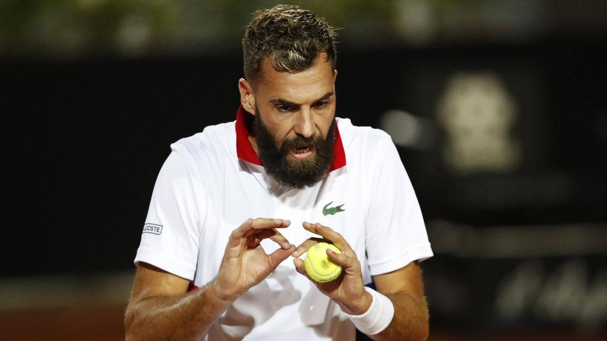 Benoit Paire, yellow tennis ball, stadium lights, SD Desktop Wallpaper