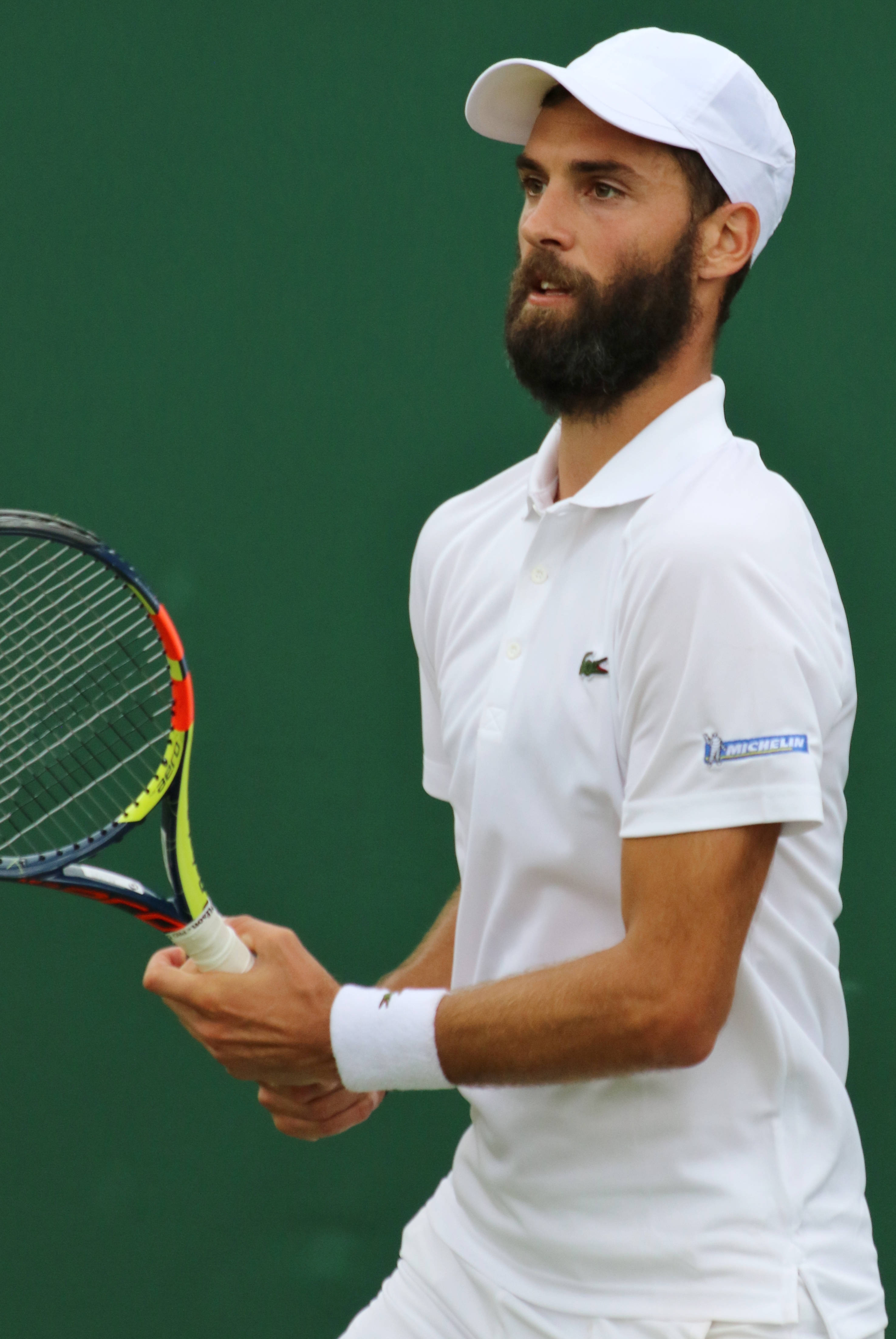 Benoit Paire, white gear, colorful racket, 4K Phone Wallpaper