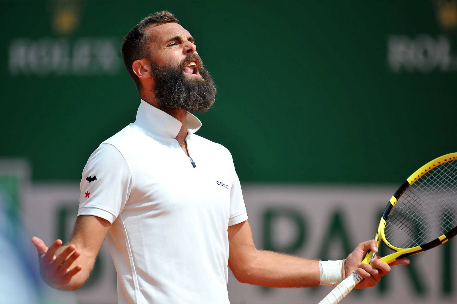 Benoit Paire, white shirt, yellow racket, HD Desktop Wallpaper