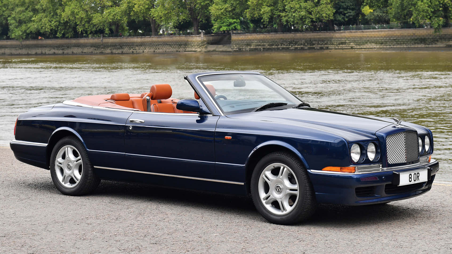 Bentley Azure, navy blue, orange leather seats, Full HD Desktop Wallpaper