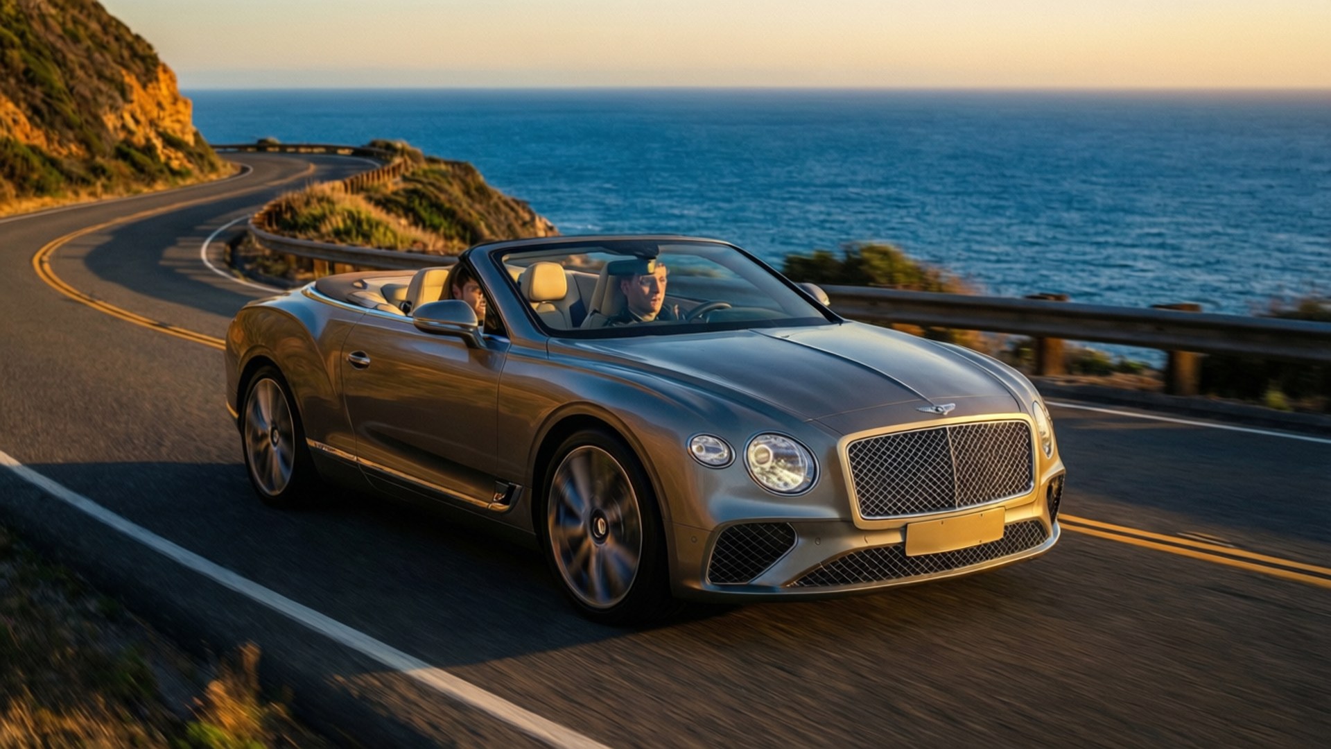 Bentley Azure, coastal highway, sunset, Full HD Desktop Wallpaper