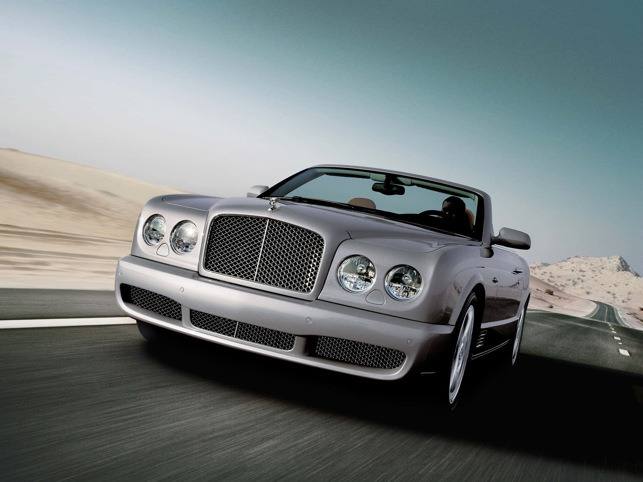 Bentley Azure, silver, desert road, Full HD Desktop Wallpaper
