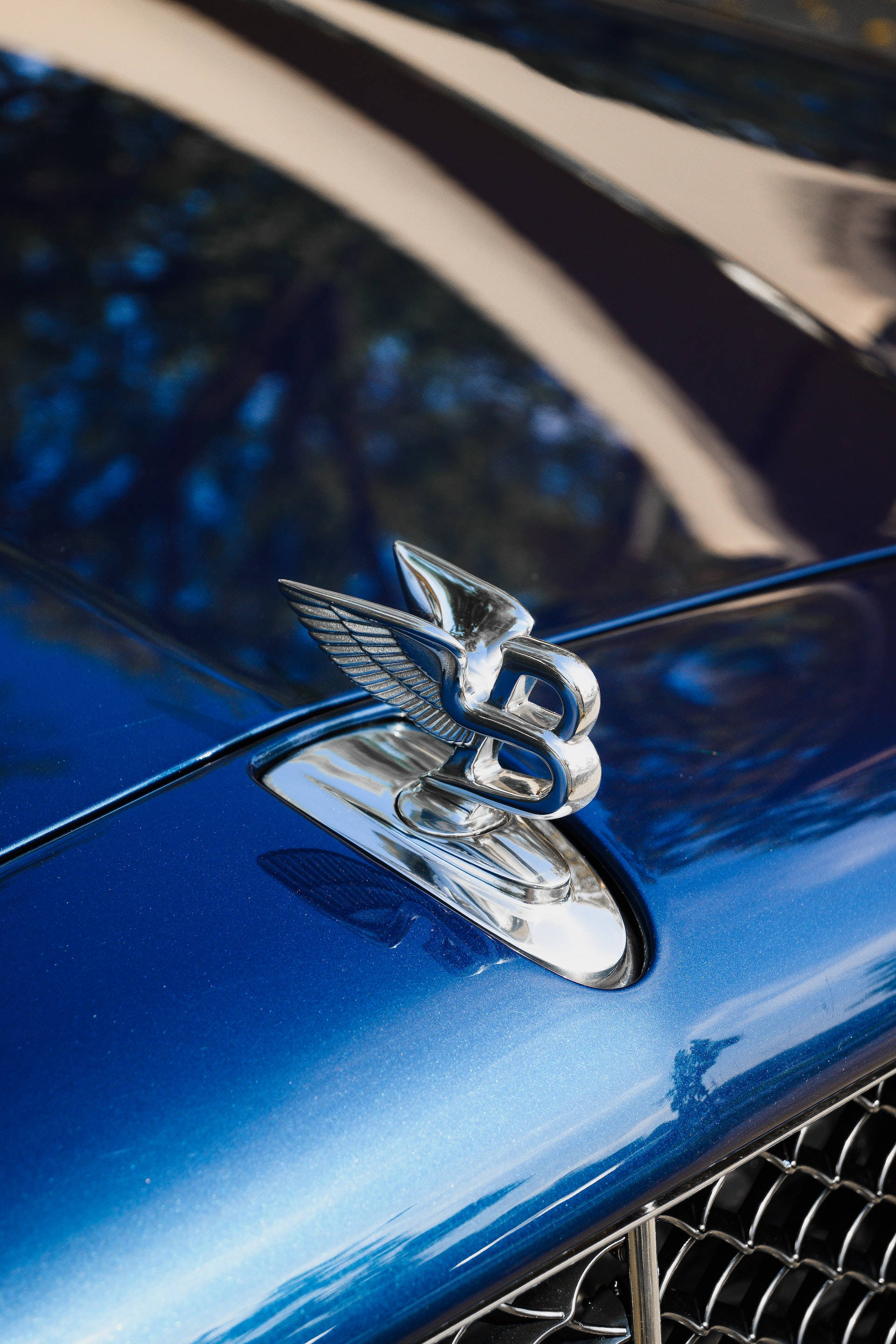 Bentley, Flying B logo, chrome, 2K Phone Wallpaper