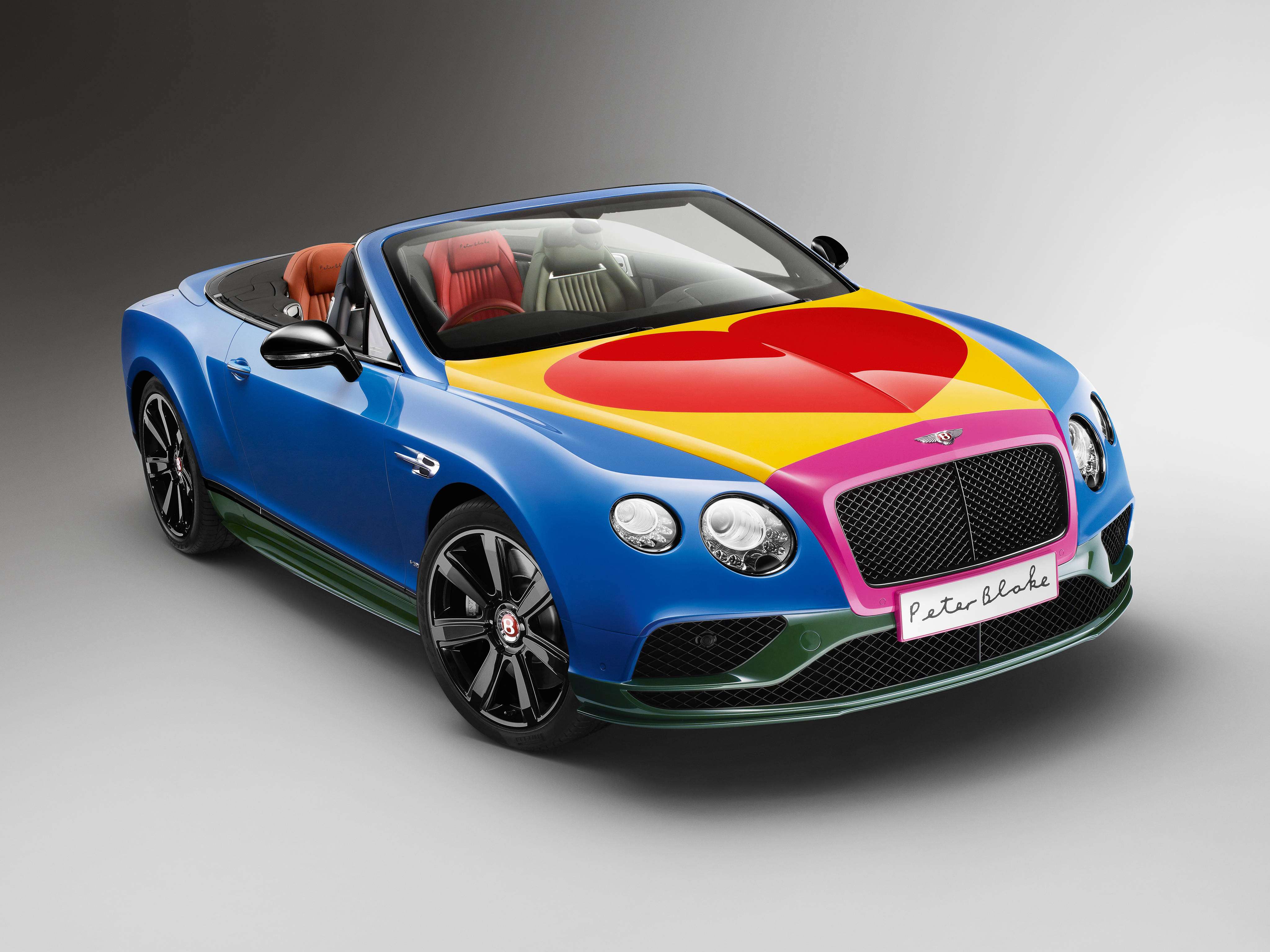 Bentley Continental GT Convertible, vibrant blue, rainbow heart design, 4K Desktop Wallpaper