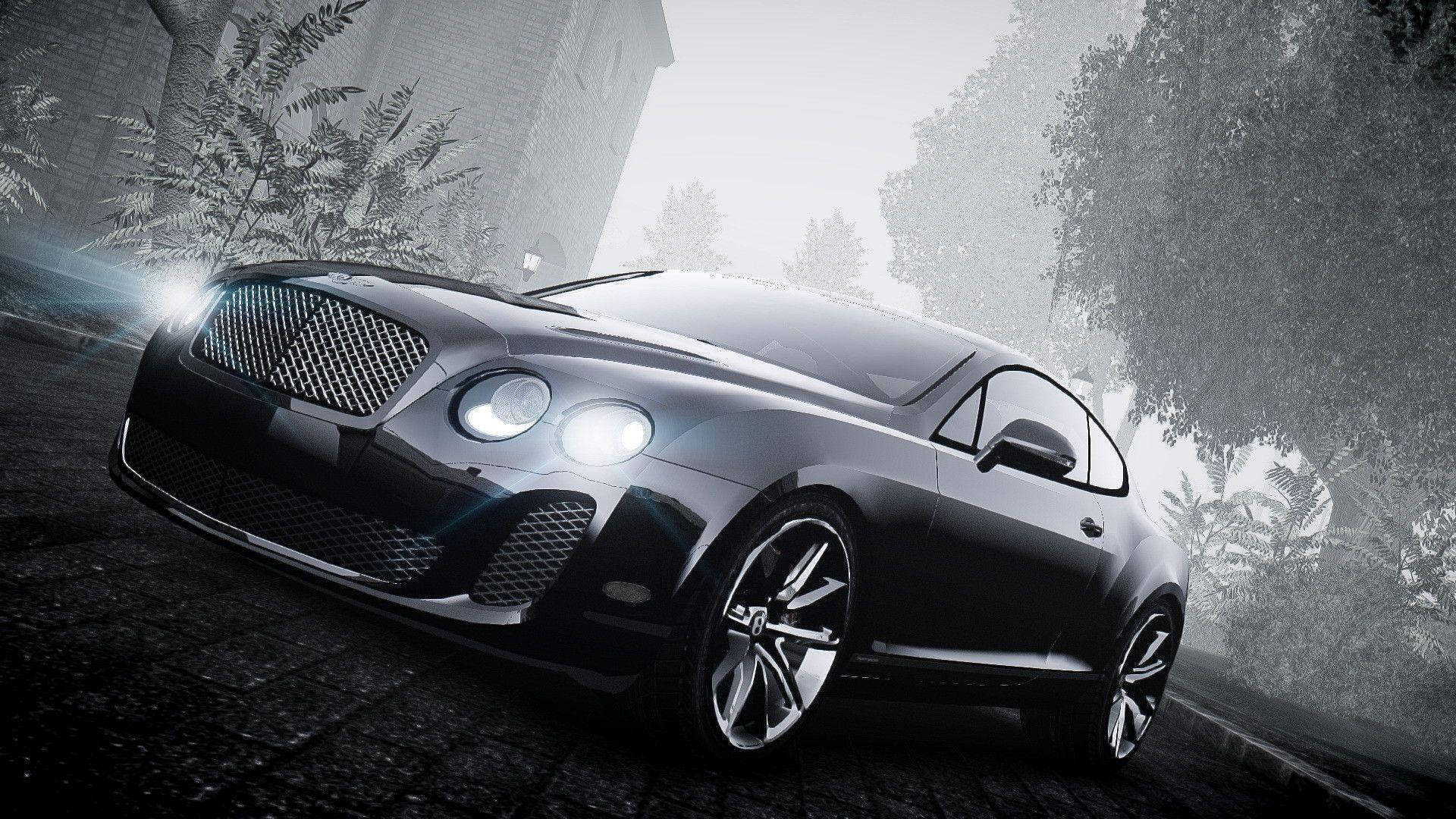 Bentley Continental GT, black, misty dawn light, Full HD Desktop Wallpaper