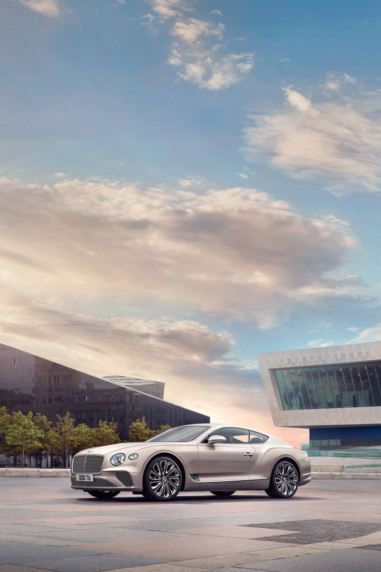 2021 Bentley Continental GT, silver, paved plaza, SD Phone Wallpaper