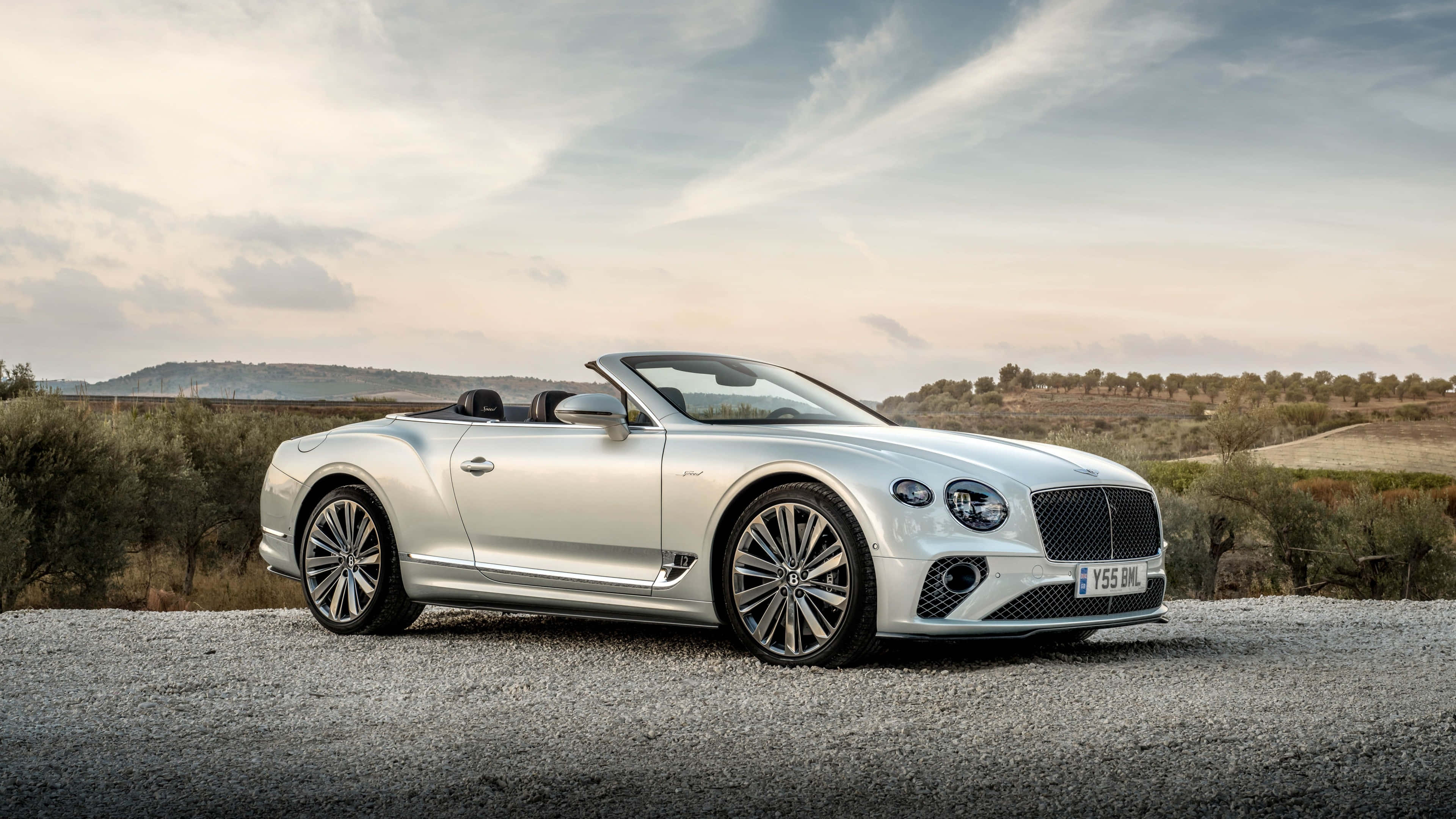 Bentley Continental GT Convertible, silver, gravel, 4K Desktop Wallpaper