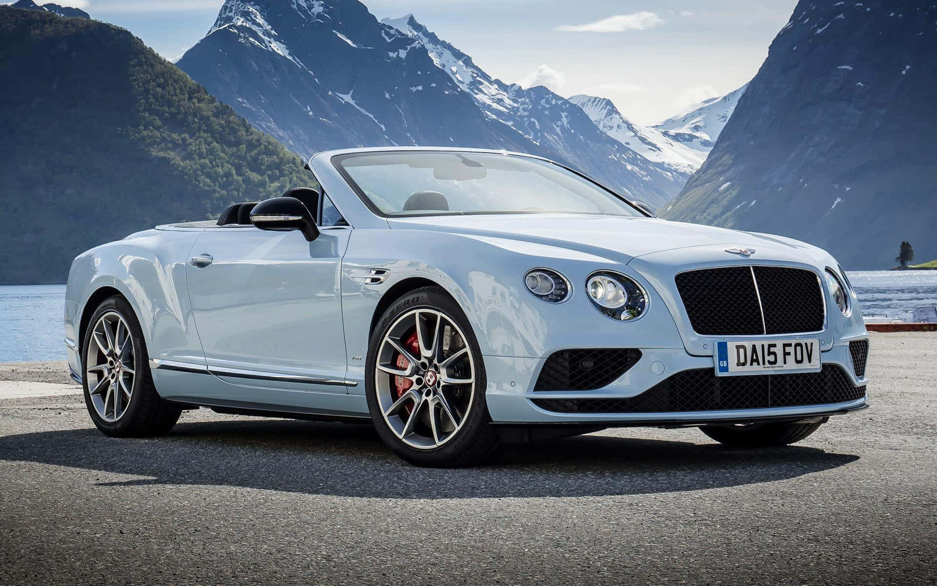 Bentley Continental GT Convertible, light blue, paved road, Full HD Desktop Wallpaper