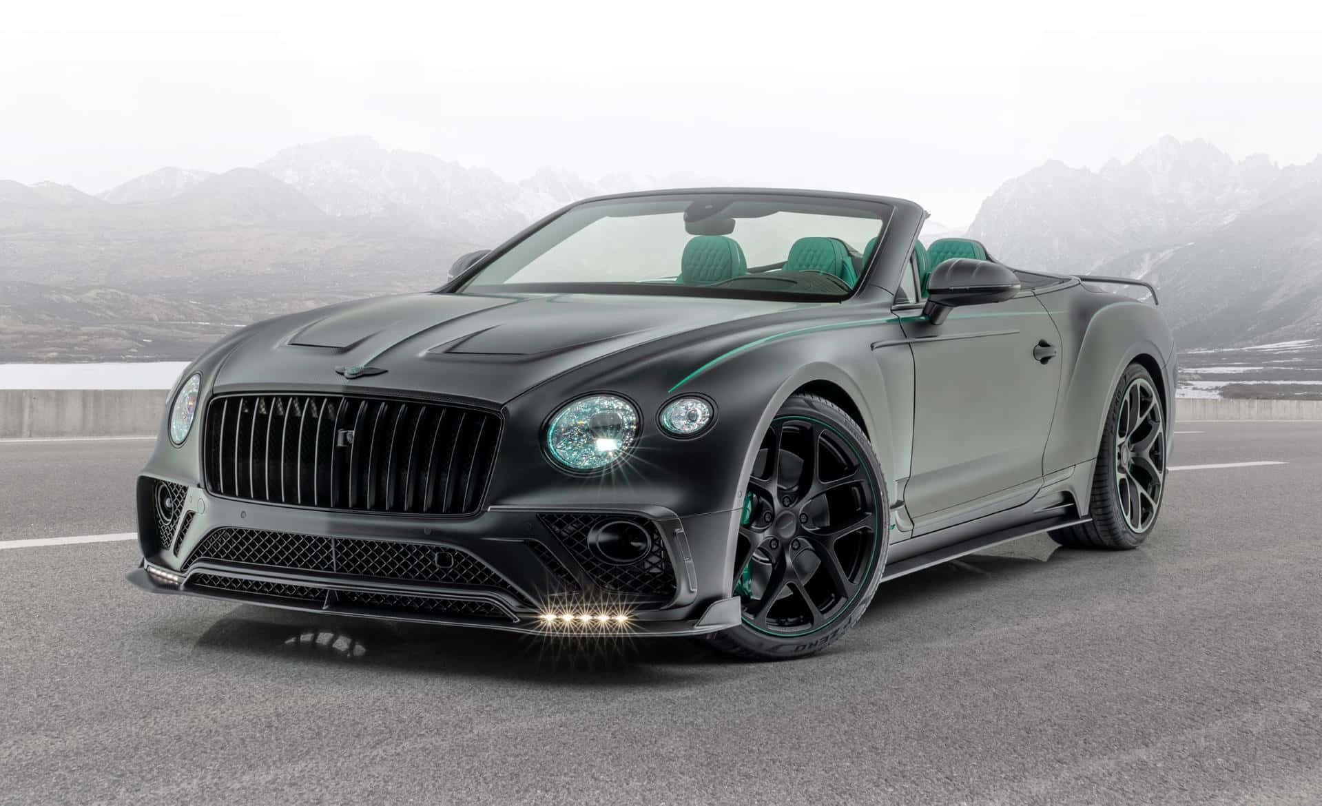 Bentley Continental GT Convertible, matte black, green interior, HD Desktop Wallpaper