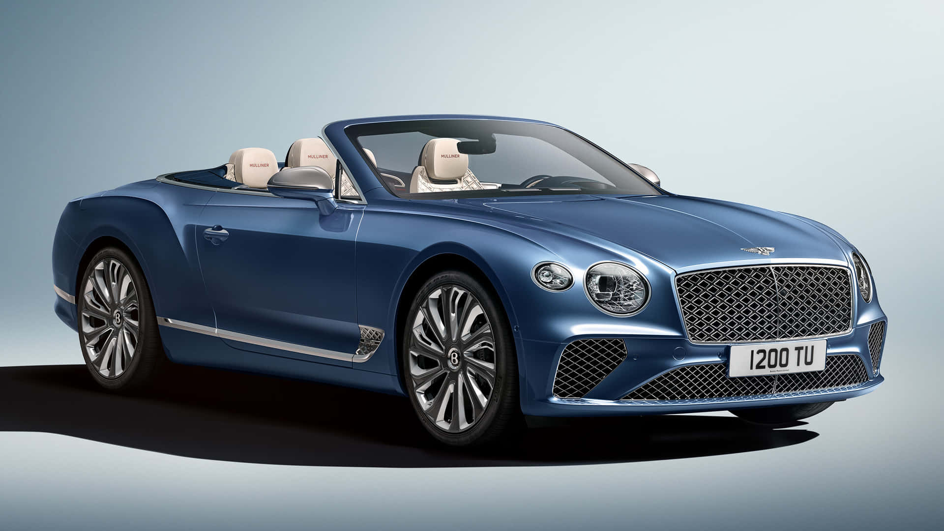Bentley Continental GT Convertible, blue, beige leather seats, Full HD Desktop Wallpaper