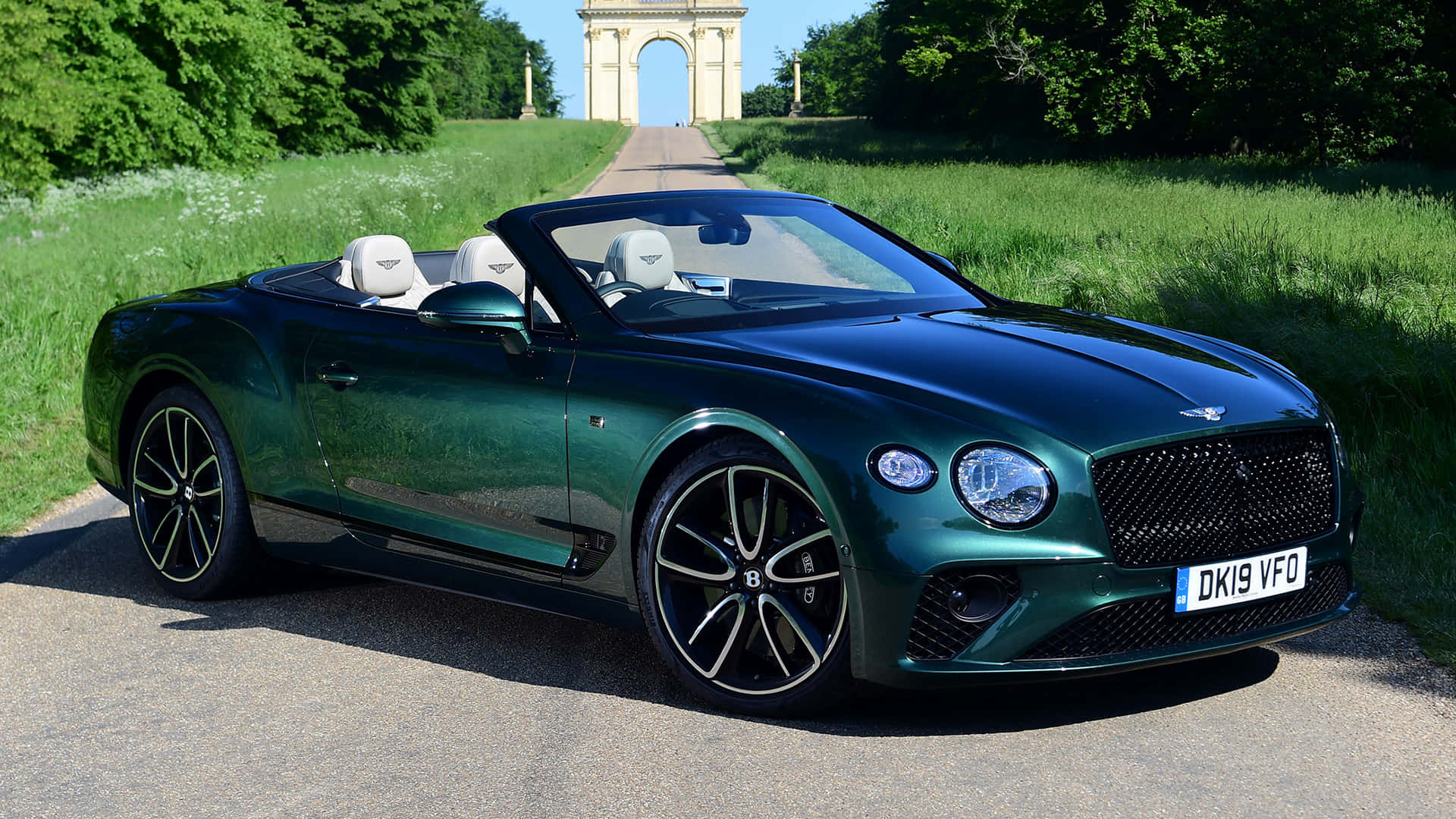 Bentley Continental GT Convertible, green, gravel path, Full HD Desktop Wallpaper