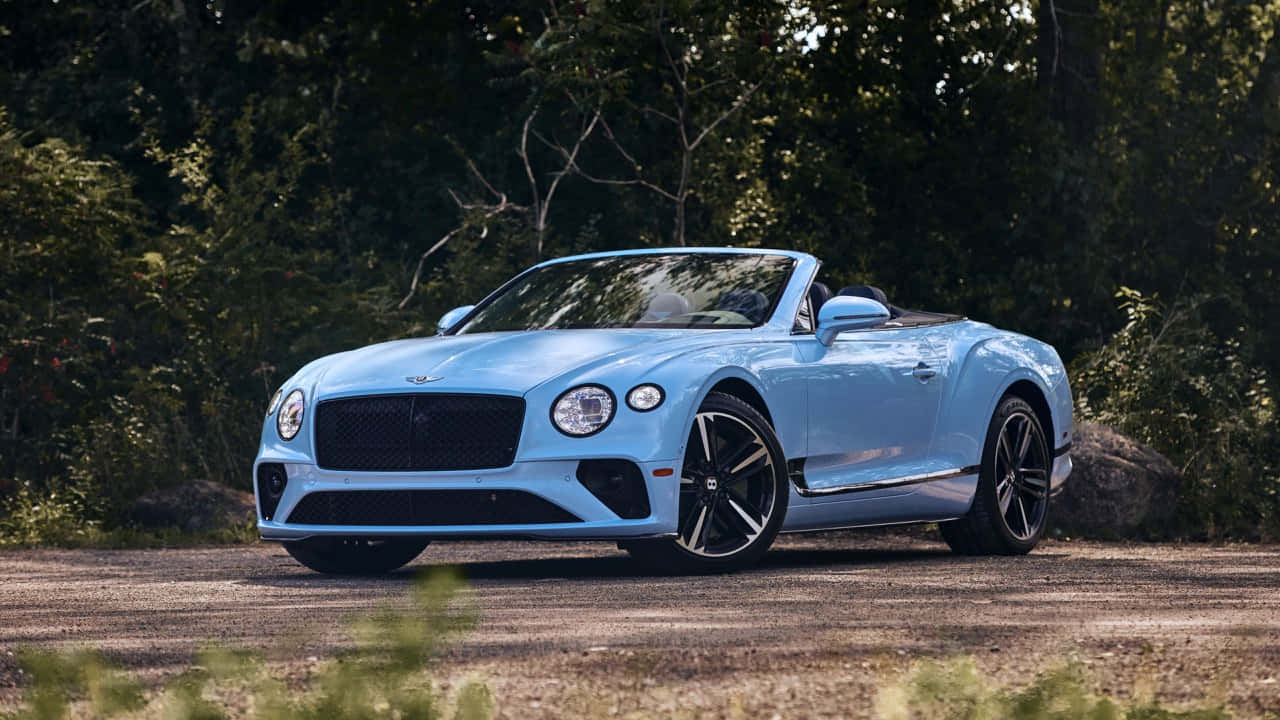 Bentley Continental GT Convertible, light blue, gravel road, HD Desktop Wallpaper