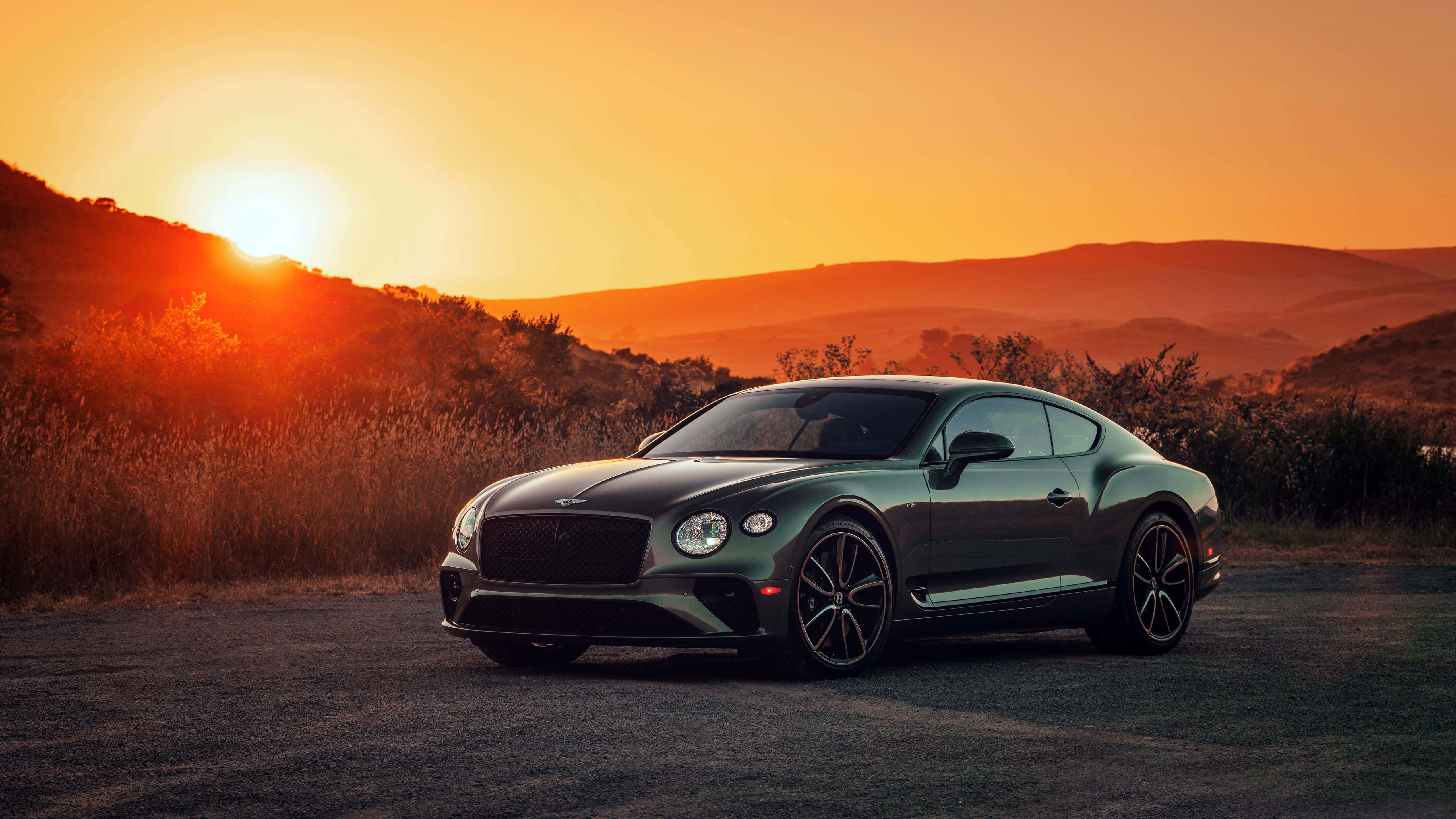 Bentley Continental GT, green, sunset, 5K Desktop Wallpaper