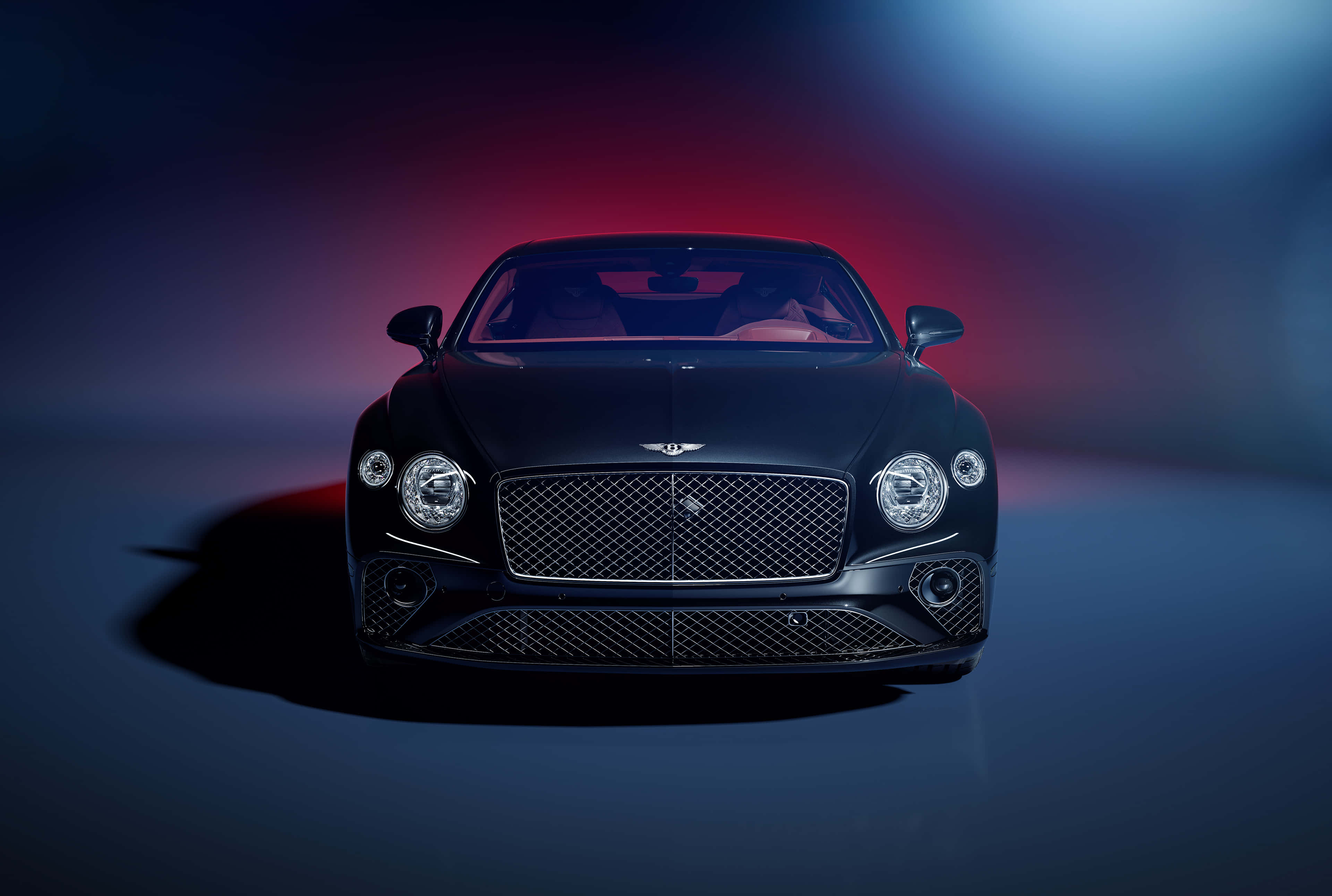 Bentley Continental GT, black, red and blue studio lighting, 4K Desktop Wallpaper