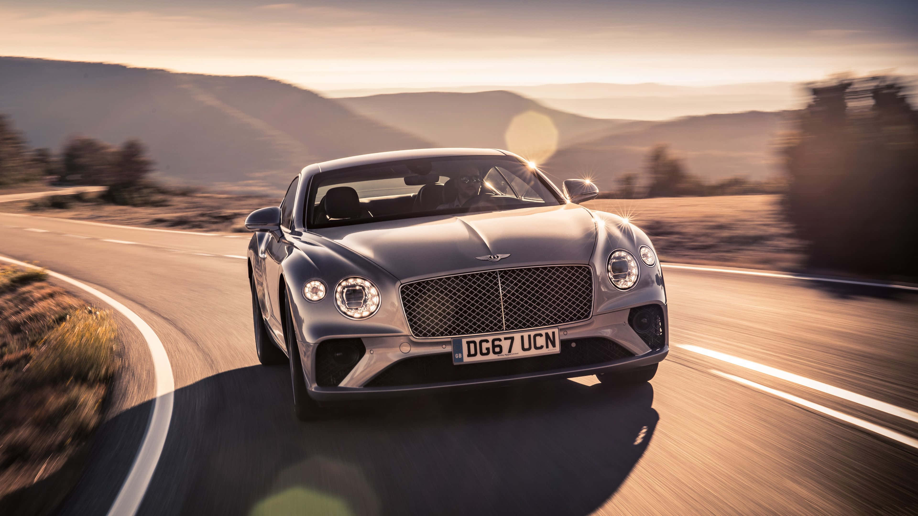 Bentley Continental GT, silver, mountain road, 4K Desktop Wallpaper